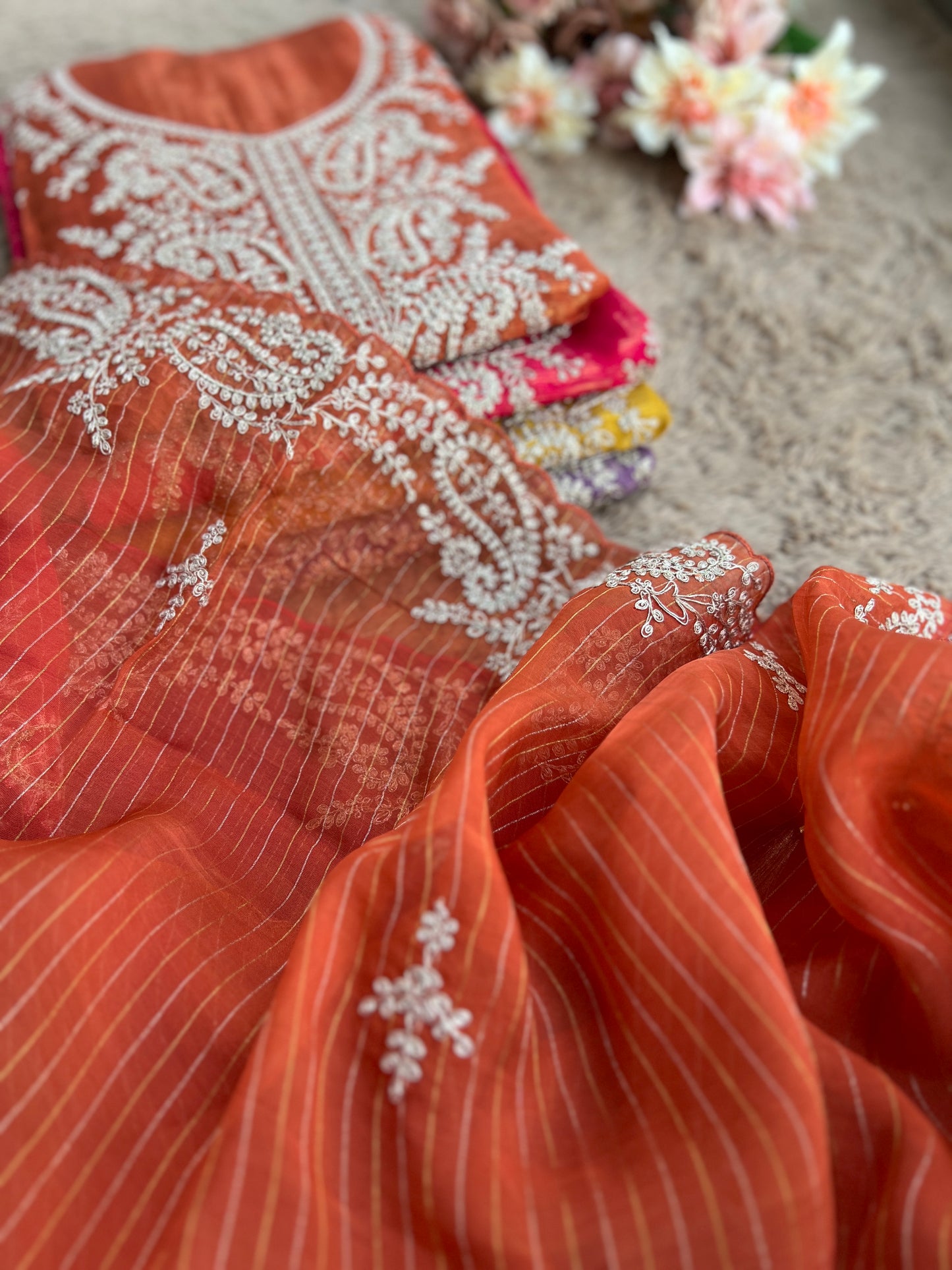 Shimmer Crepe with Exquisite Code Work & Tissue Organza Embroidered Dupatta
