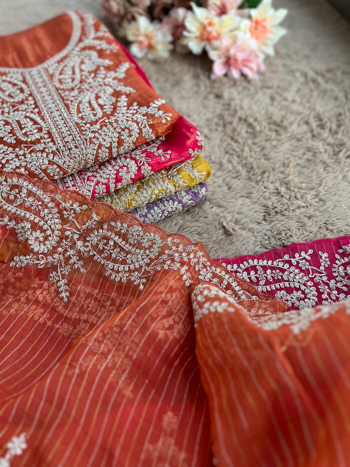 Shimmer Crepe with Exquisite Code Work & Tissue Organza Embroidered Dupatta