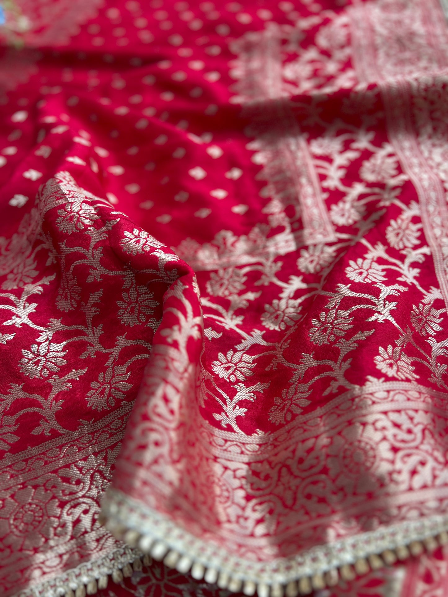 Elegant V-Neck Handwork Suit with Luxurious Dola Banarasi Dupatta