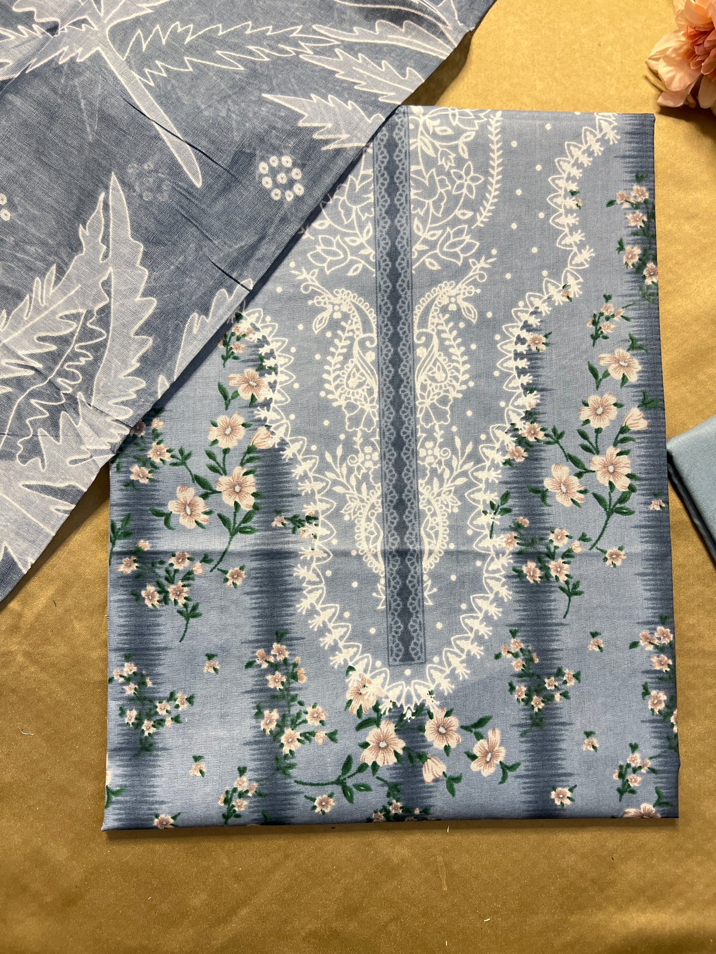 Mist Blue Floral Cotton Suit – Graceful Everyday Wear