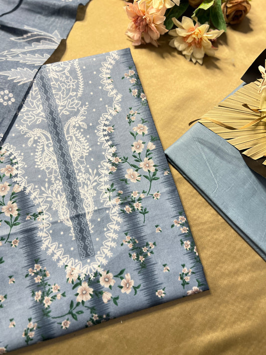 Mist Blue Floral Cotton Suit – Graceful Everyday Wear