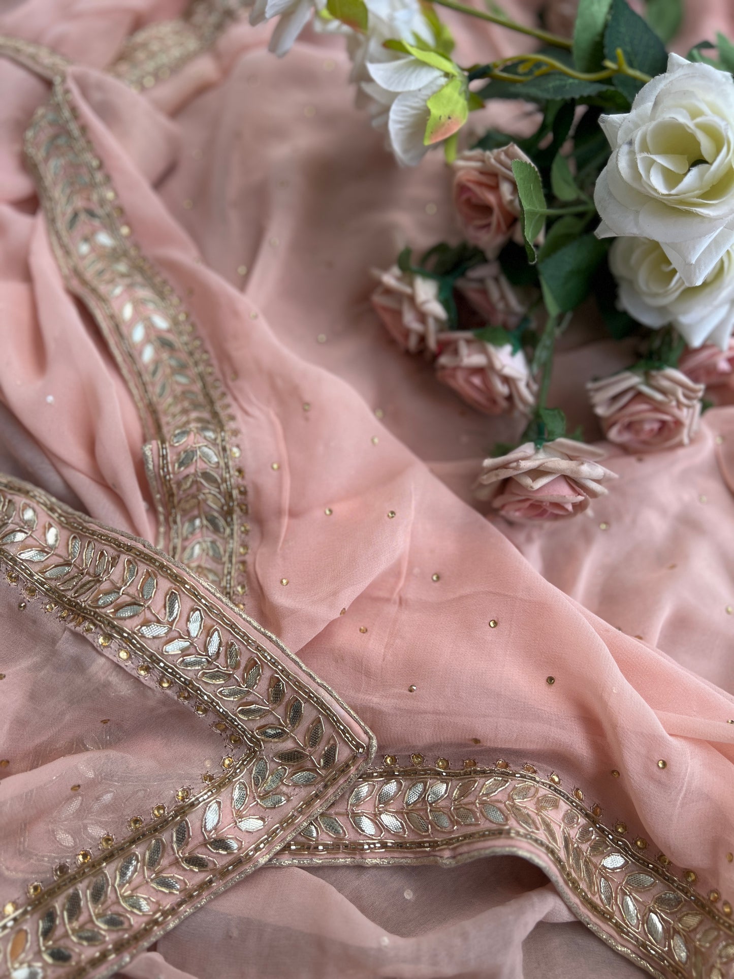 Soft Pink Chiffon Suit Set with Embellished Dupatta