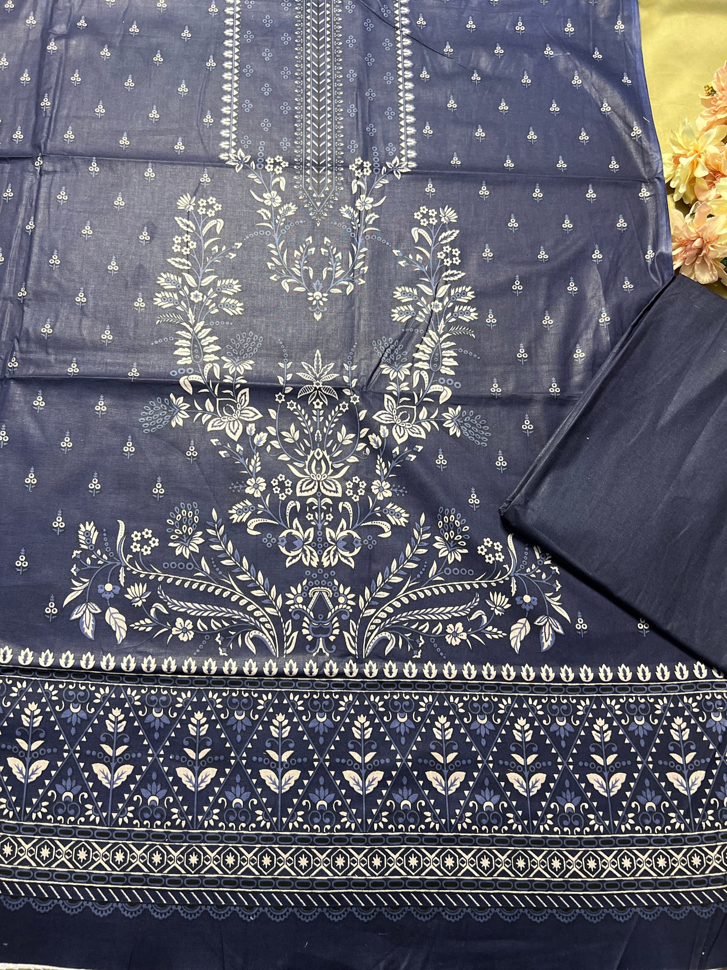 Midnight Blue Karachi Print Cotton Suit – Summer Dailywear Essential