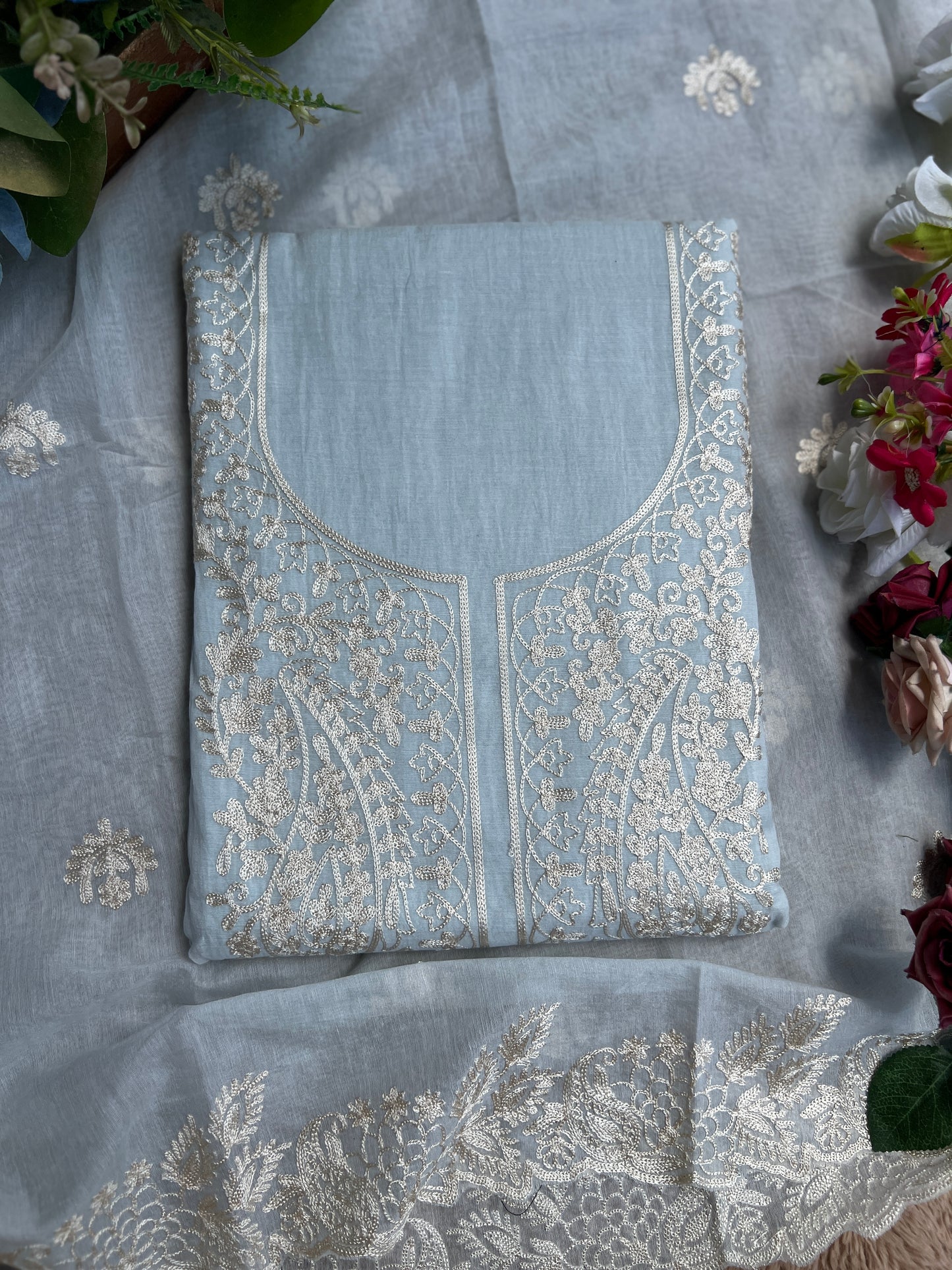 Pastel Mal Chanderi Embroidered Suit Collection