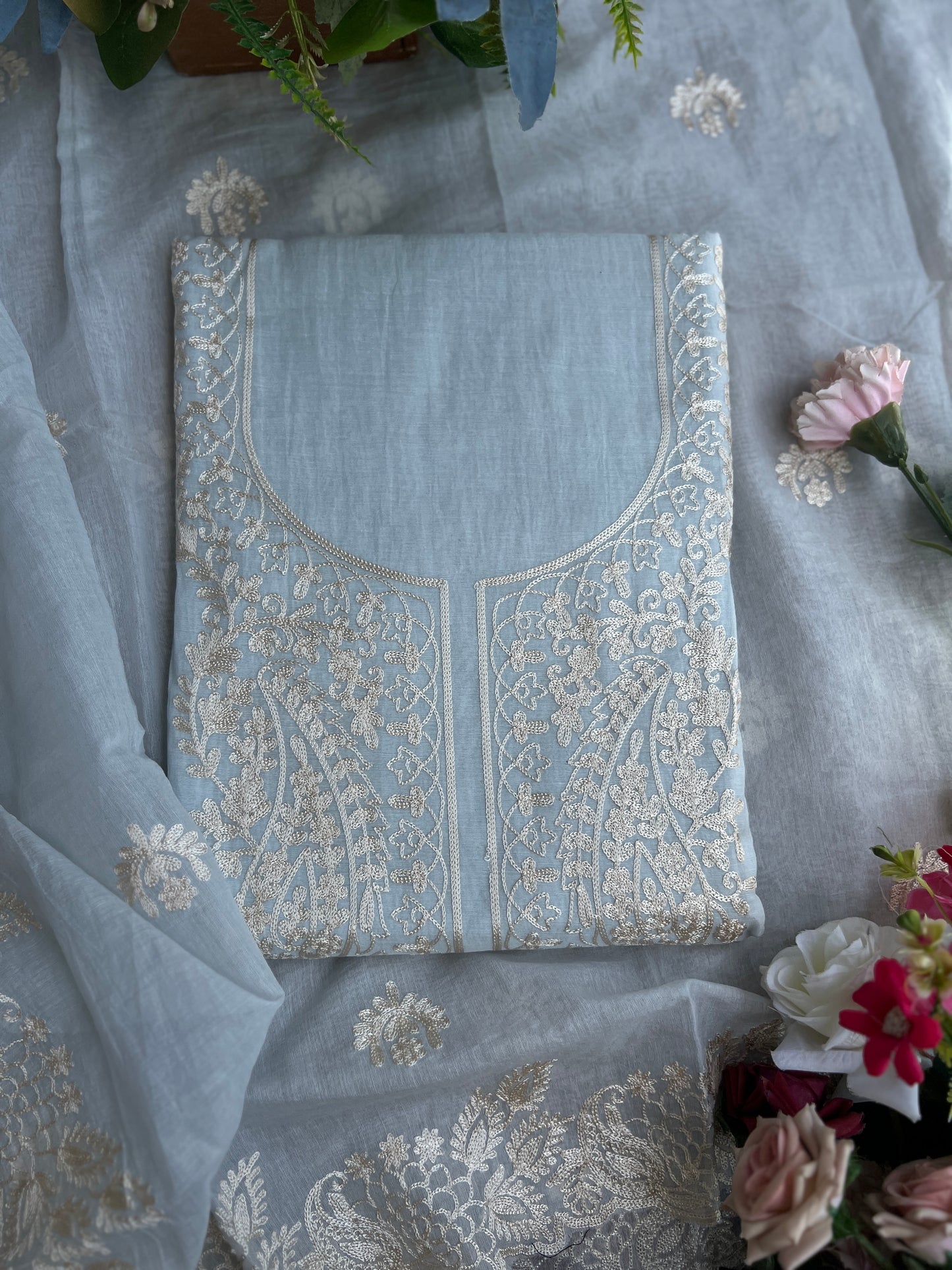 Pastel Mal Chanderi Embroidered Suit Collection