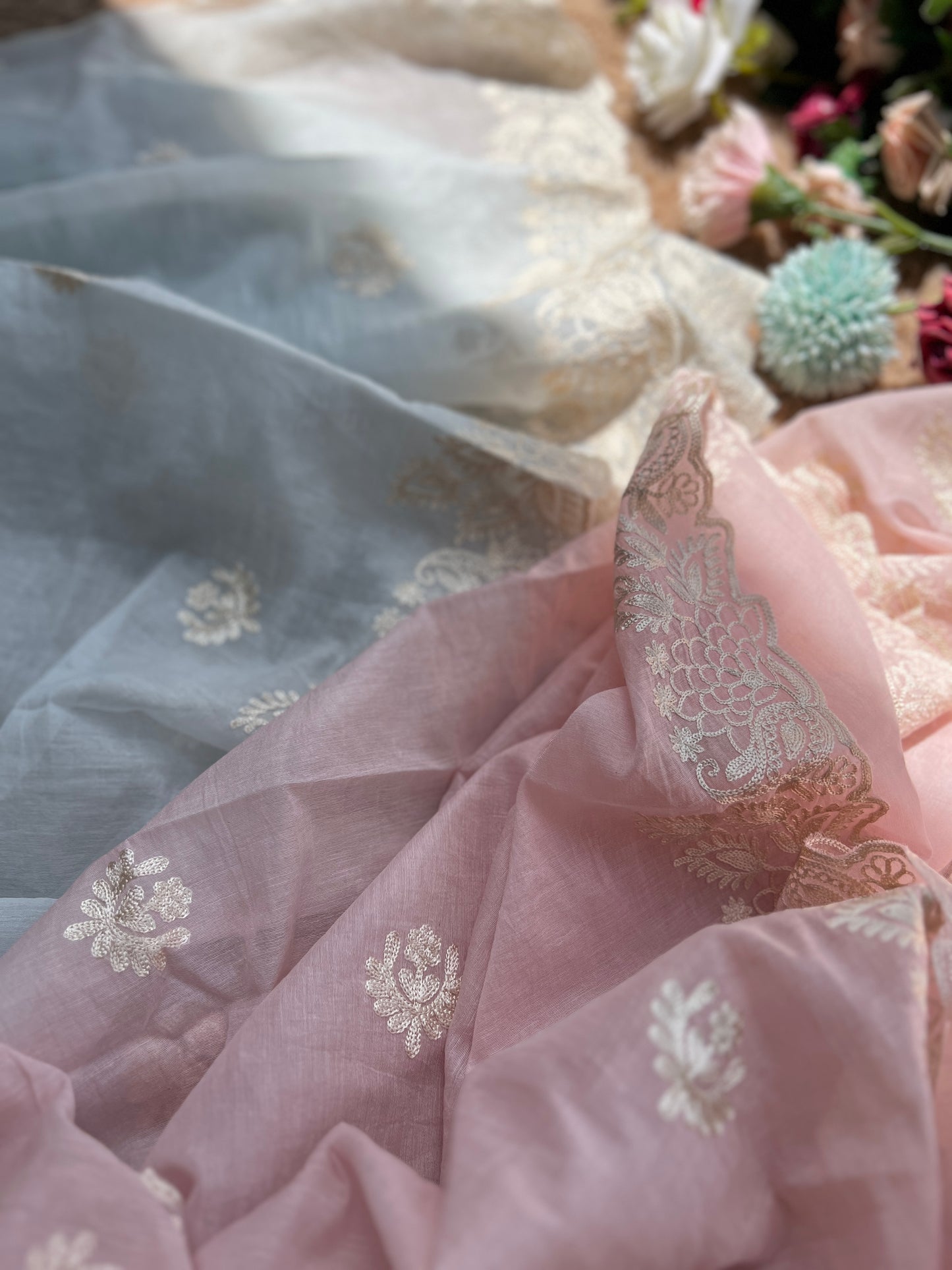 Pastel Mal Chanderi Embroidered Suit Collection