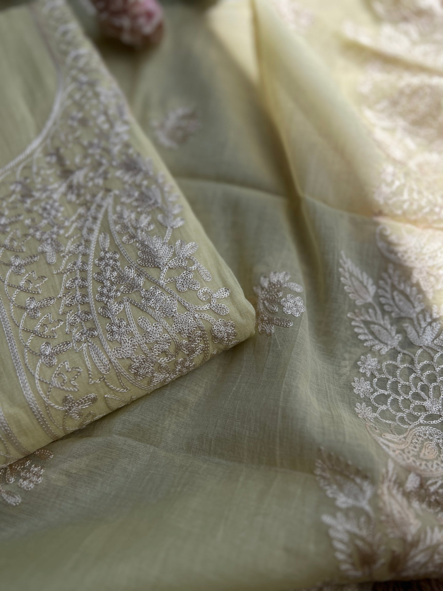Pastel Mal Chanderi Embroidered Suit Collection