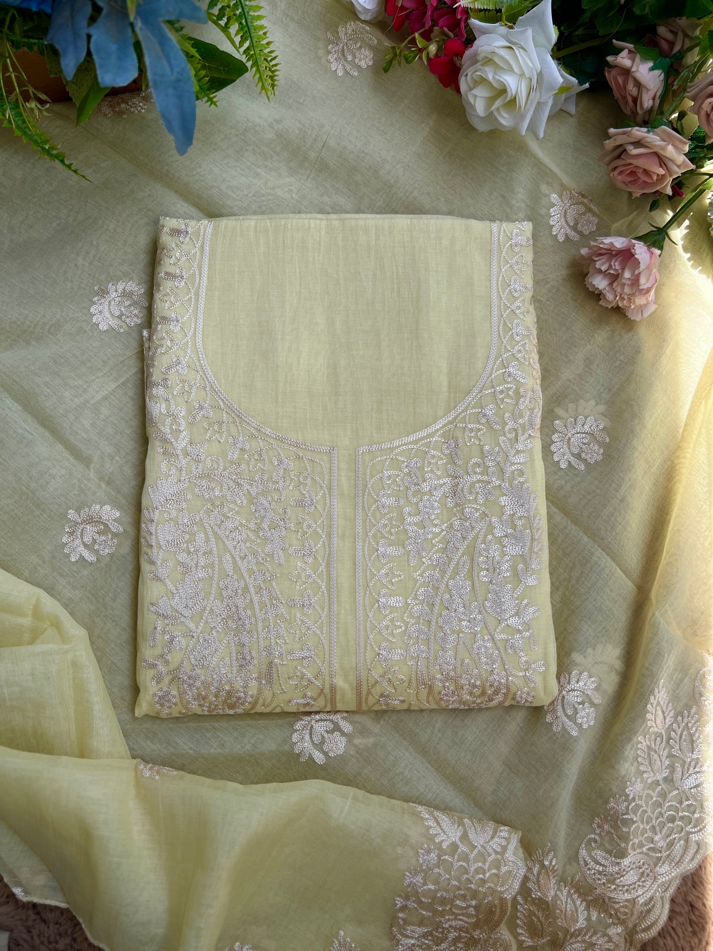 Pastel Mal Chanderi Embroidered Suit Collection