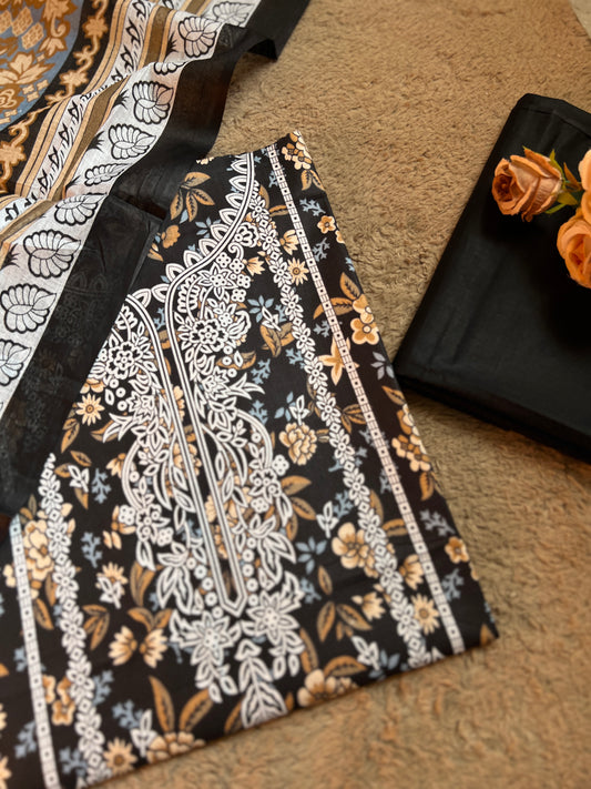 Black Blossom Summer Cotton printed suit