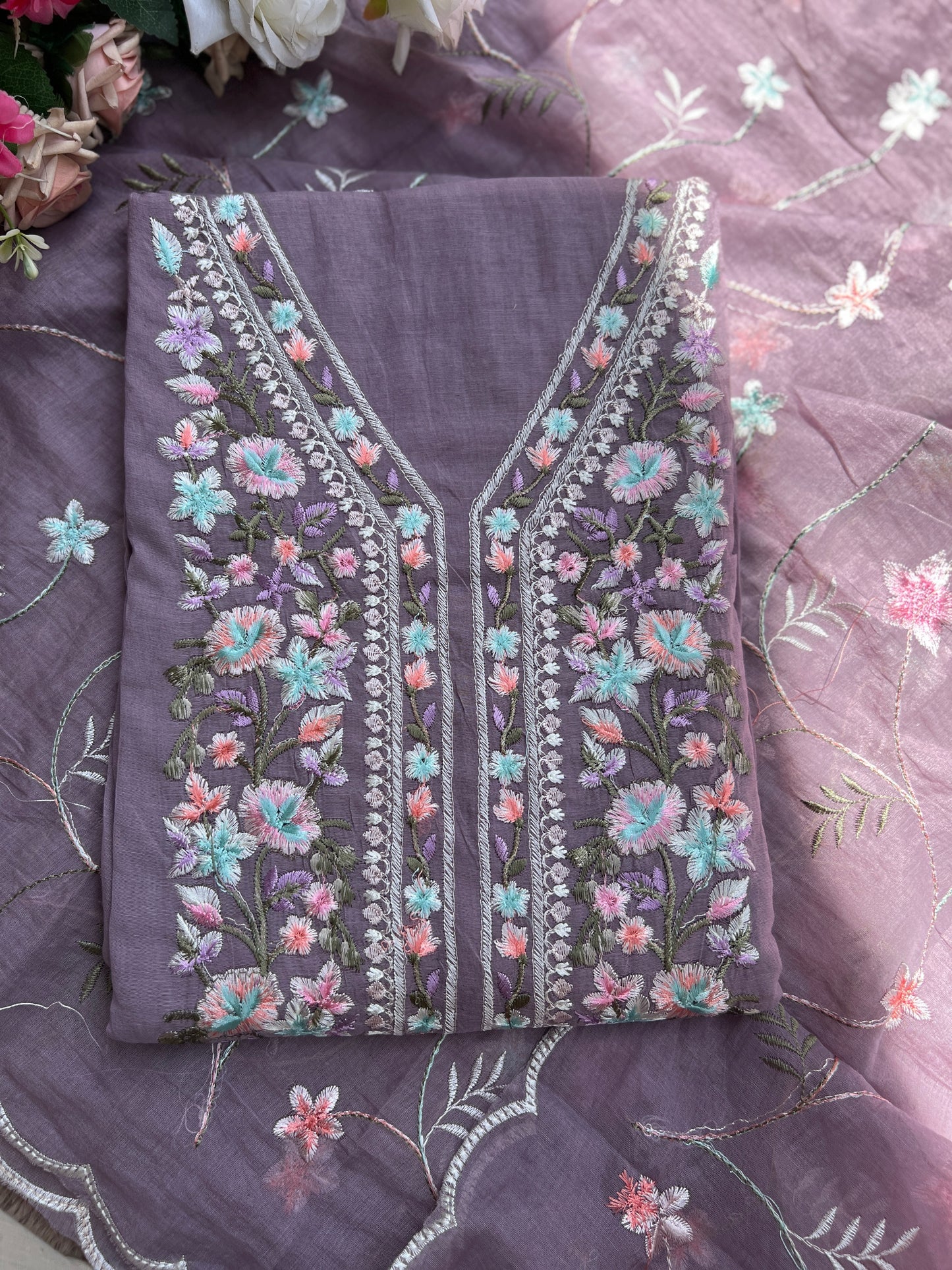 Exquisite Parsi Work Soft Mal Chanderi Suit