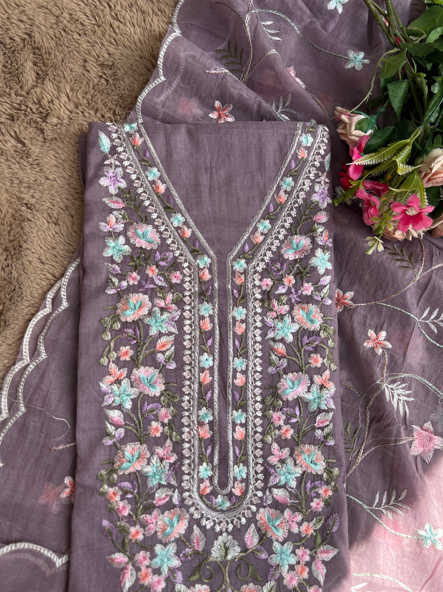 Exquisite Parsi Work Soft Mal Chanderi Suit