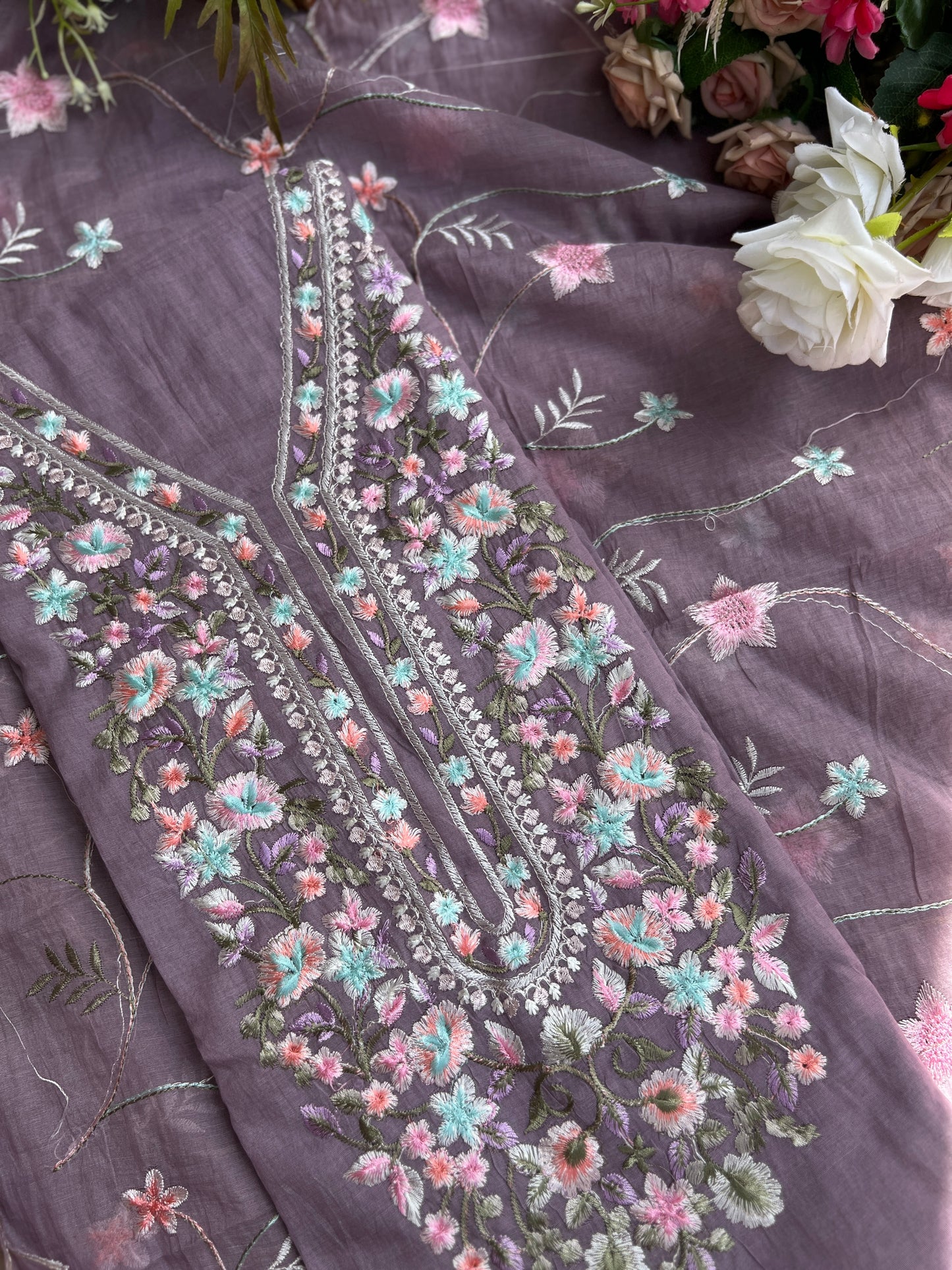 Exquisite Parsi Work Soft Mal Chanderi Suit