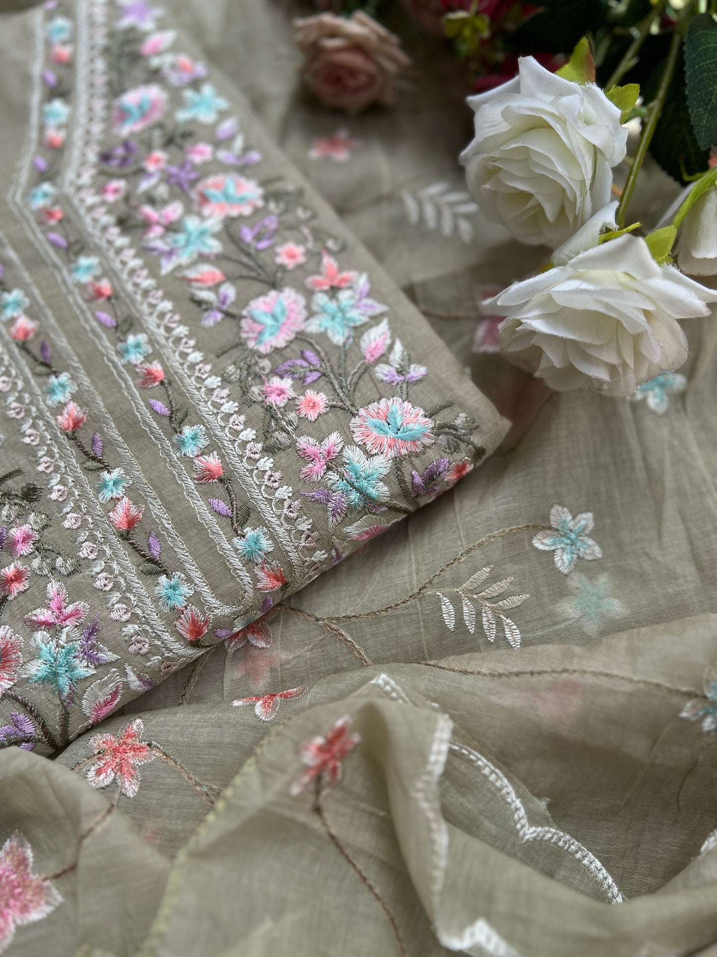 Exquisite Parsi Work Soft Mal Chanderi Suit