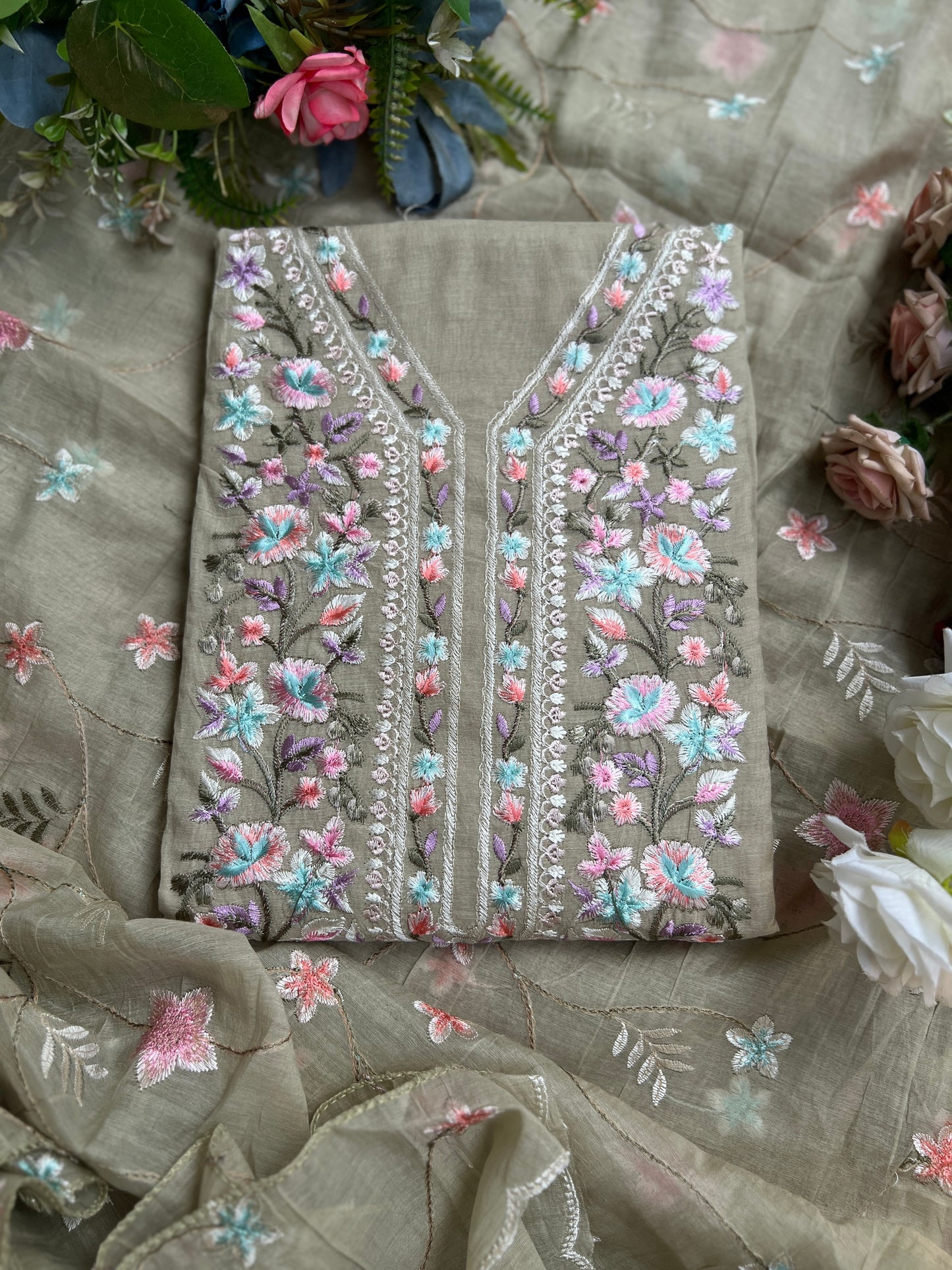 Exquisite Parsi Work Soft Mal Chanderi Suit