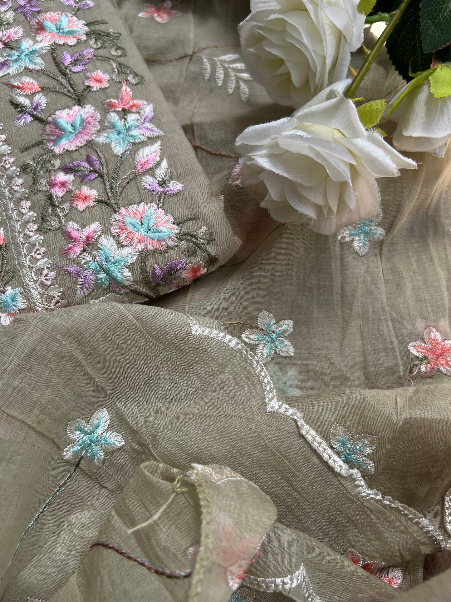 Pista Green Parsi Embroidered Mal Chandni salwar suit
