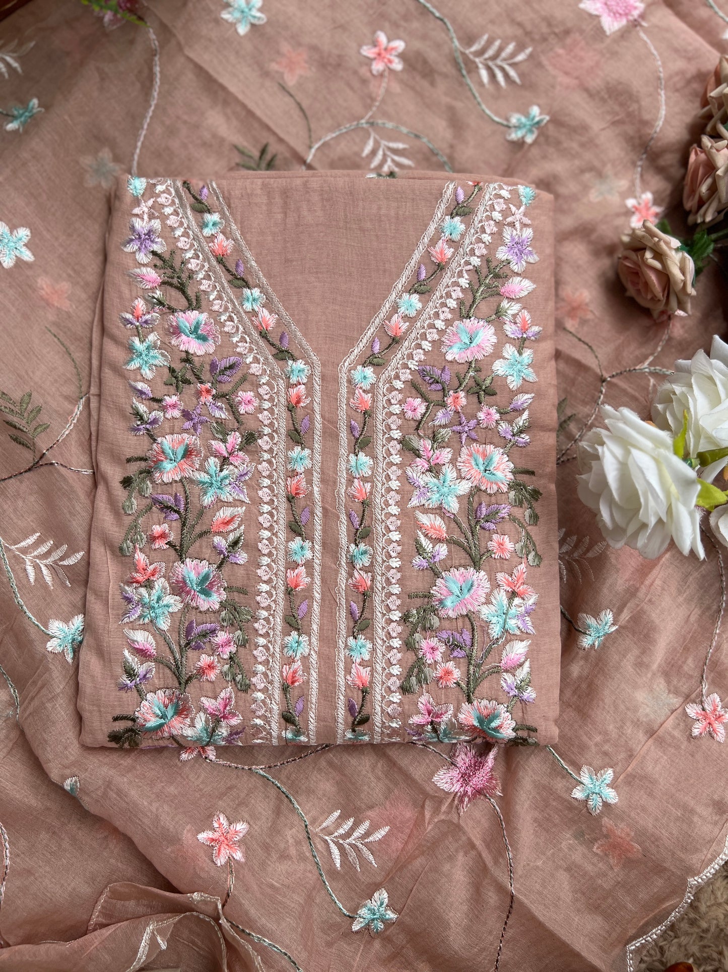 Exquisite Parsi Work Soft Mal Chanderi Suit