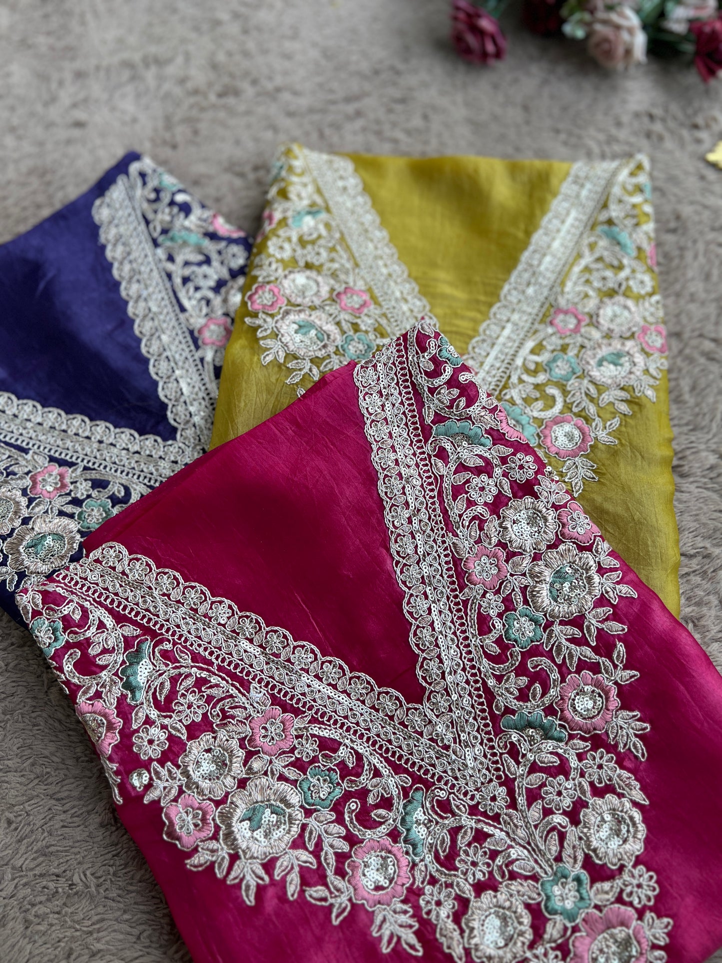 Crushed Butter Silk with Exquisite Embroidery