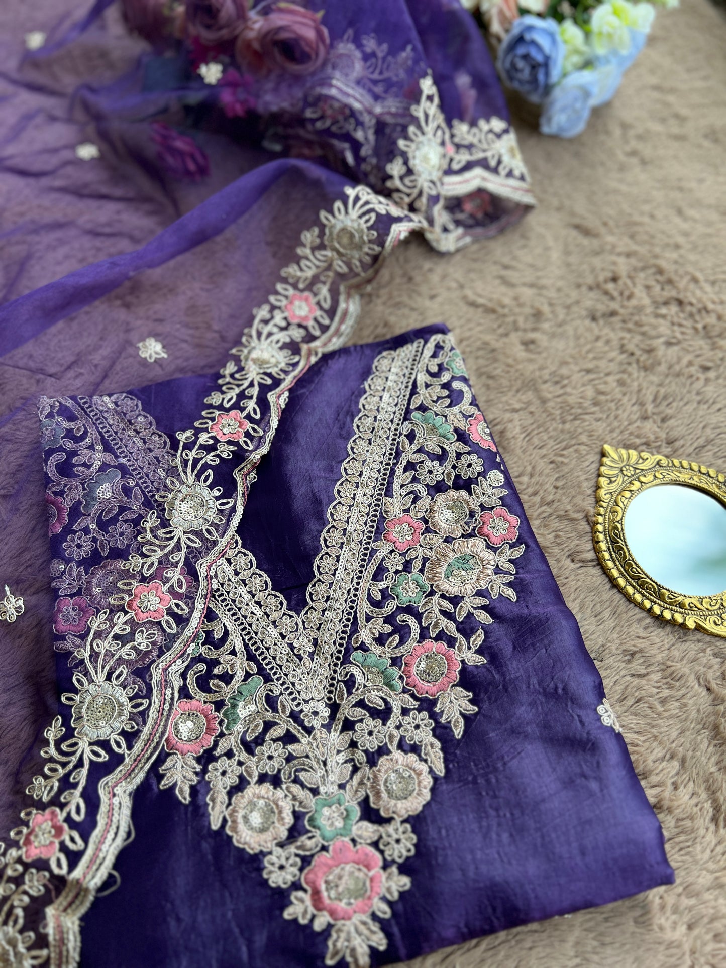 Crushed Butter Silk with Exquisite Embroidery