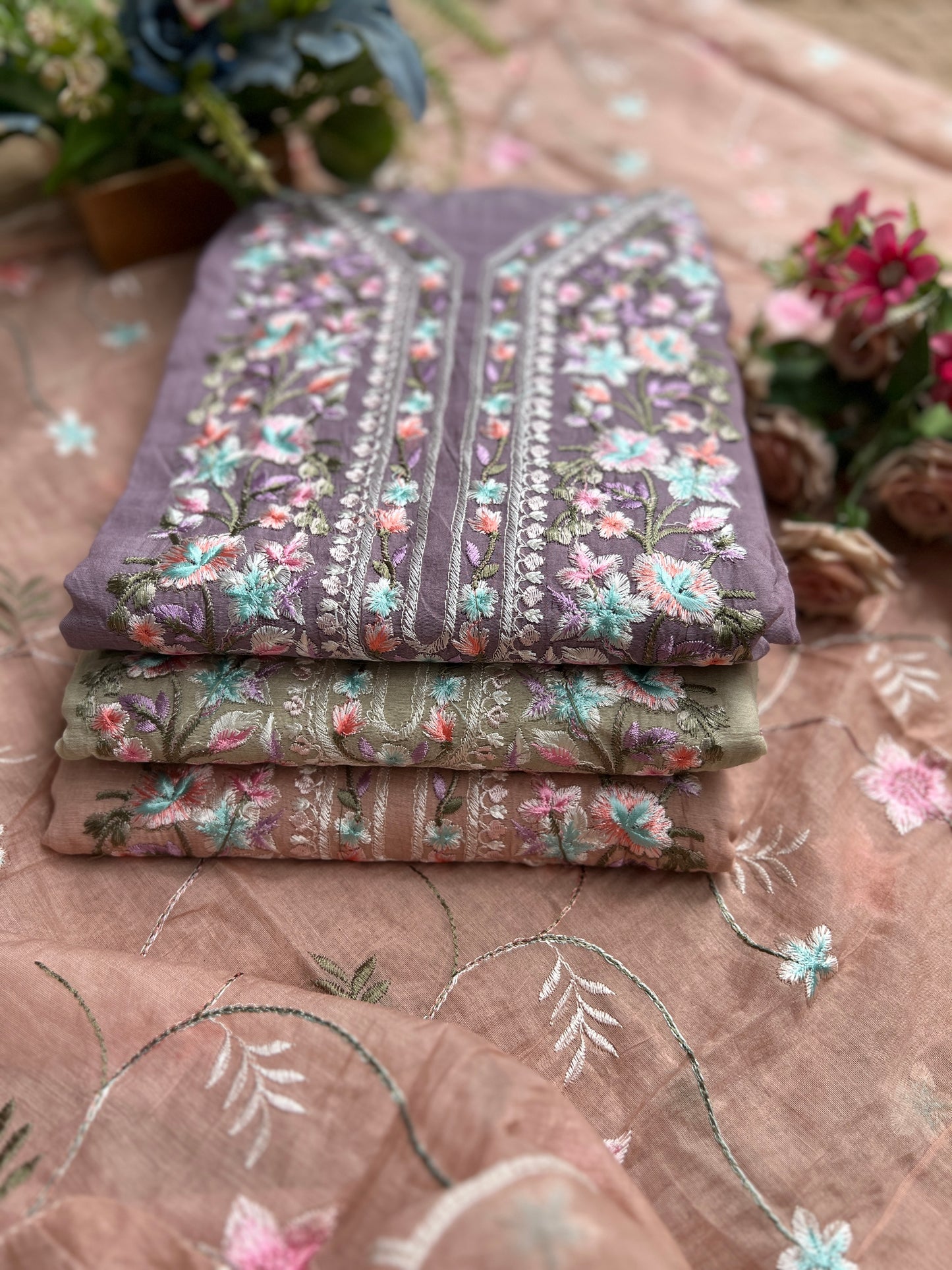 Exquisite Parsi Work Soft Mal Chanderi Suit