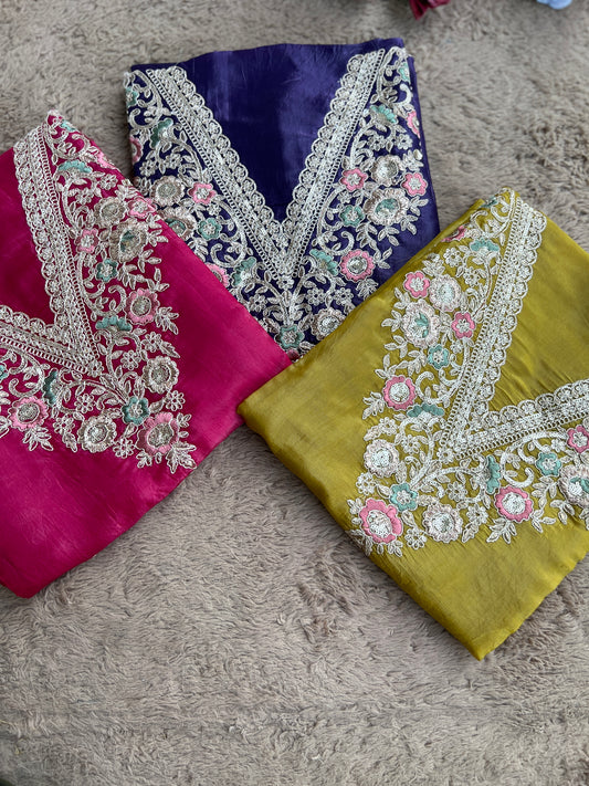 Crushed Butter Silk with Exquisite Embroidery