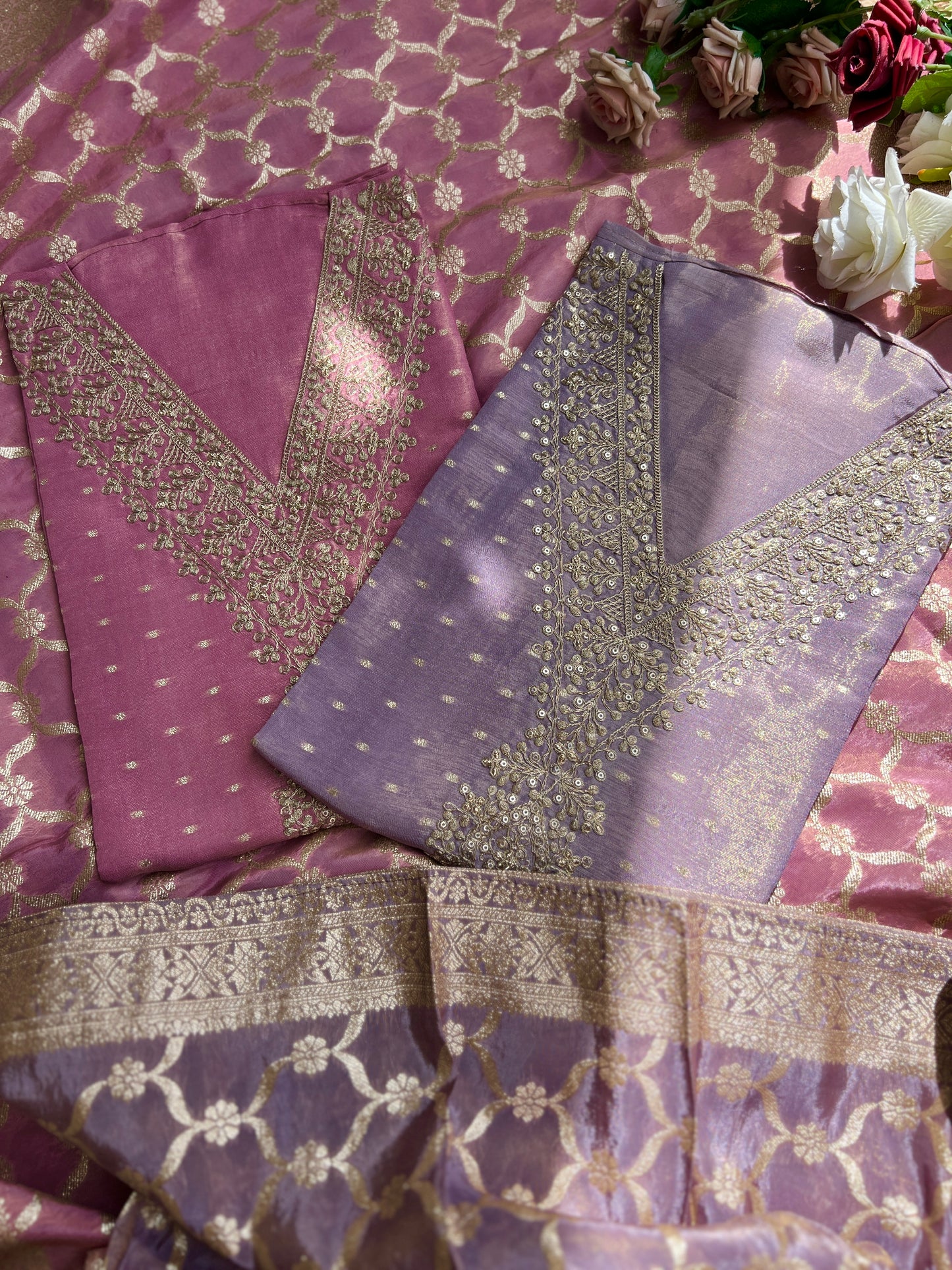 Graceful Shimmer Silk Embroidered Suit Set