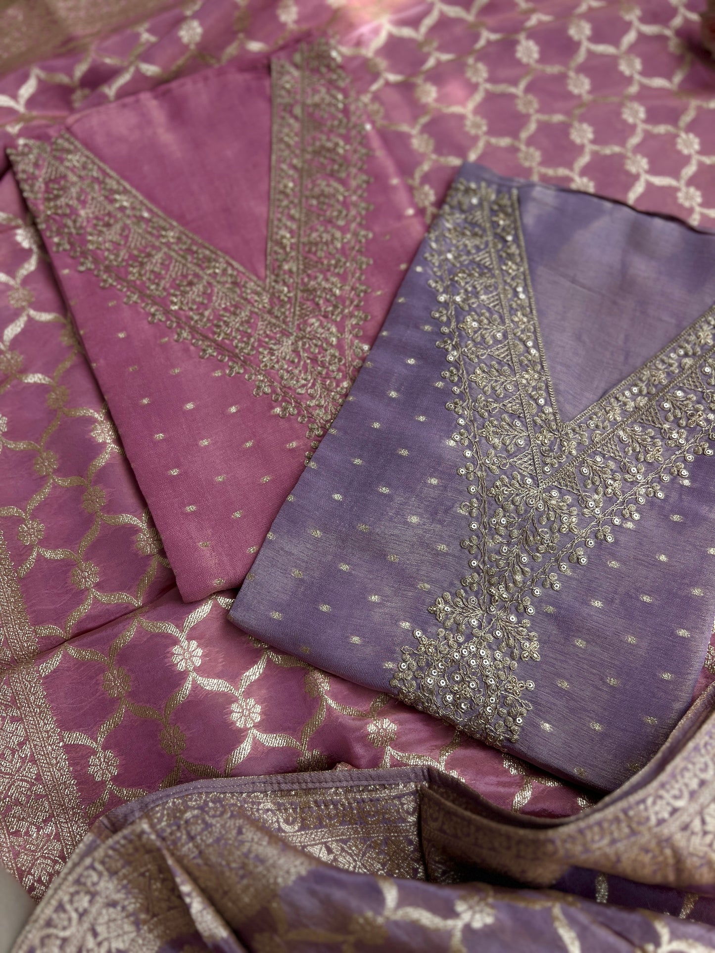 Graceful Shimmer Silk Embroidered Suit Set