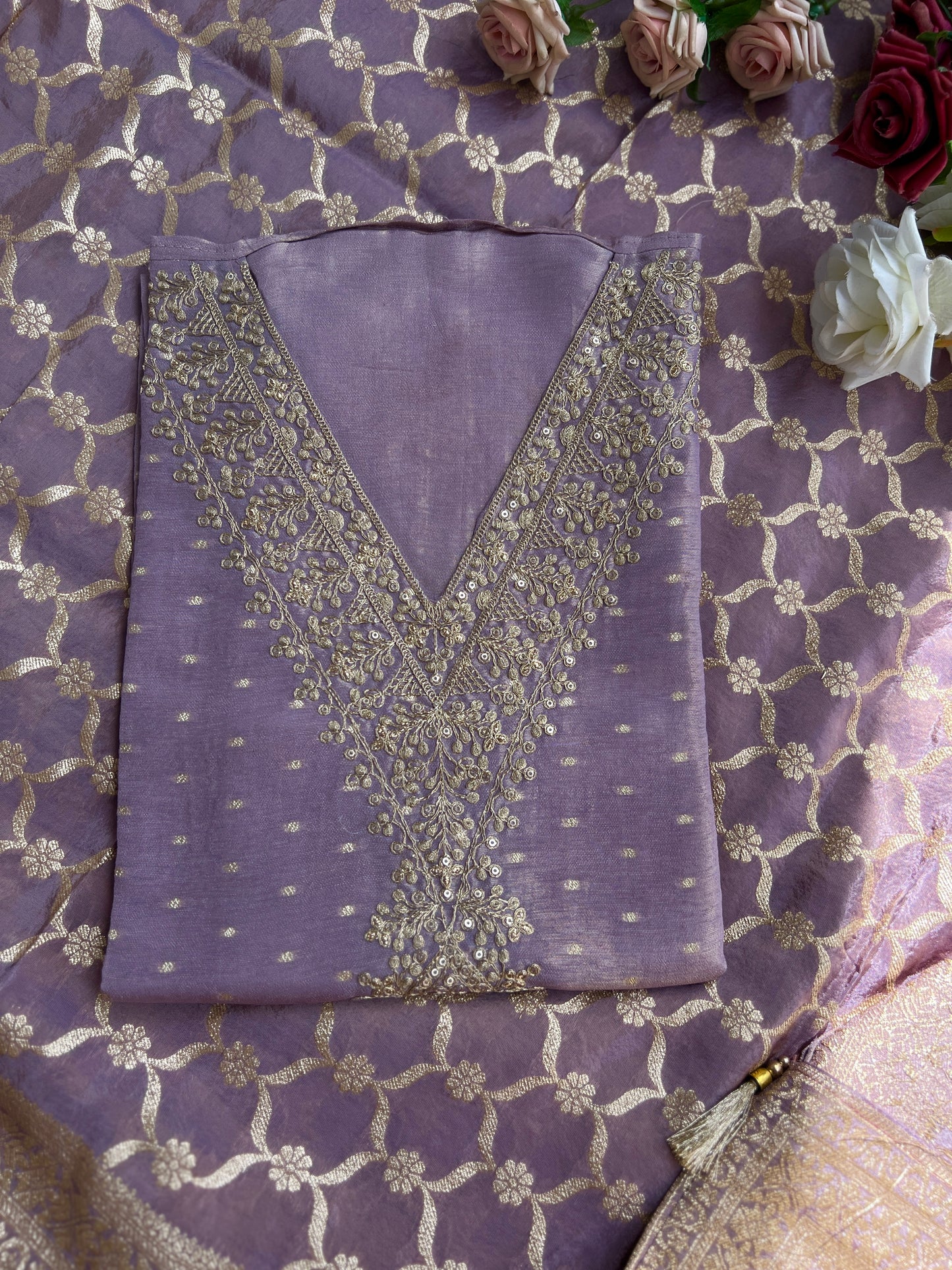 Graceful Shimmer Silk Embroidered Suit Set