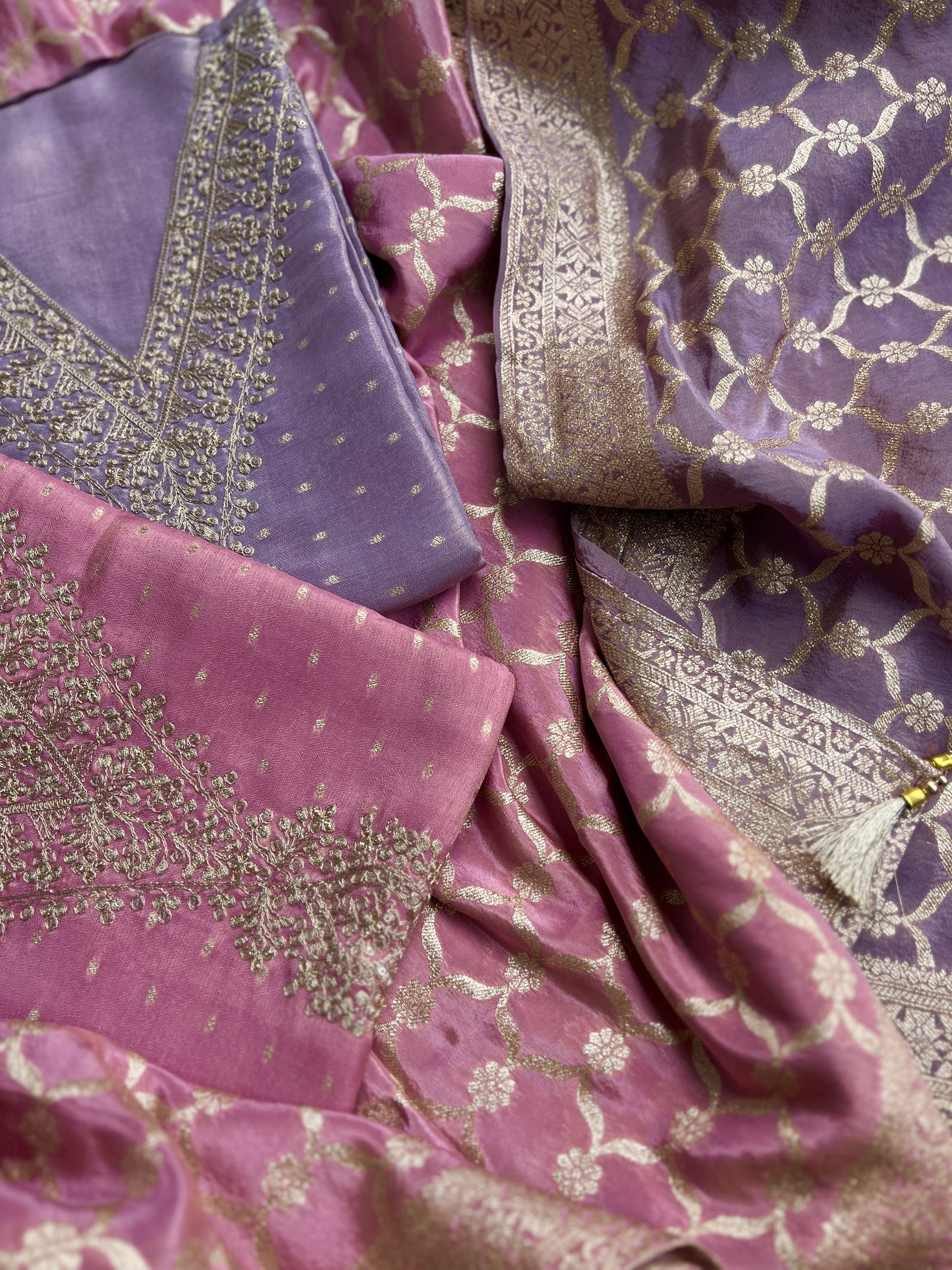 Graceful Shimmer Silk Embroidered Suit Set