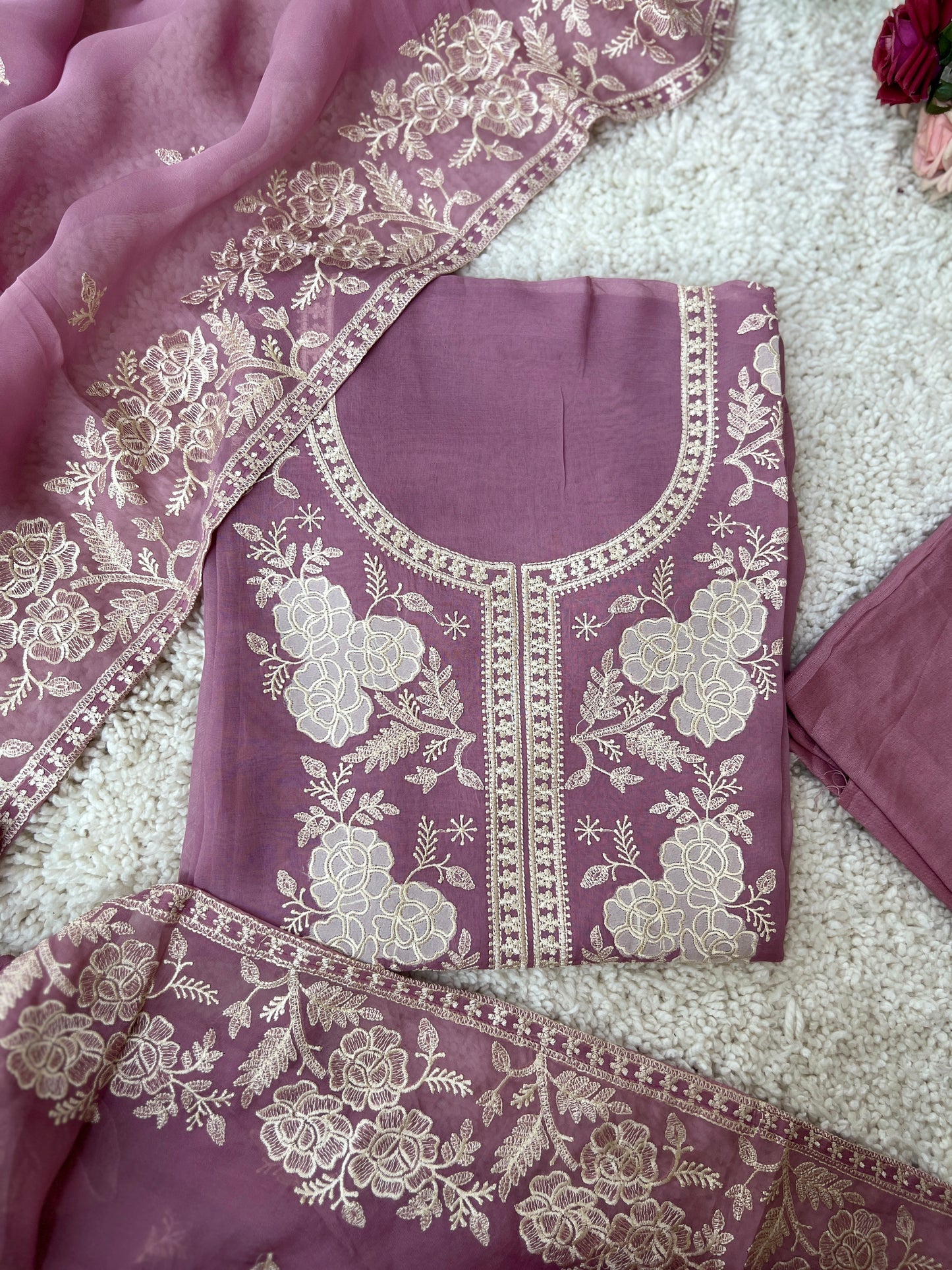 Stunning pastel shades Viscose Organza Salwar Suit
