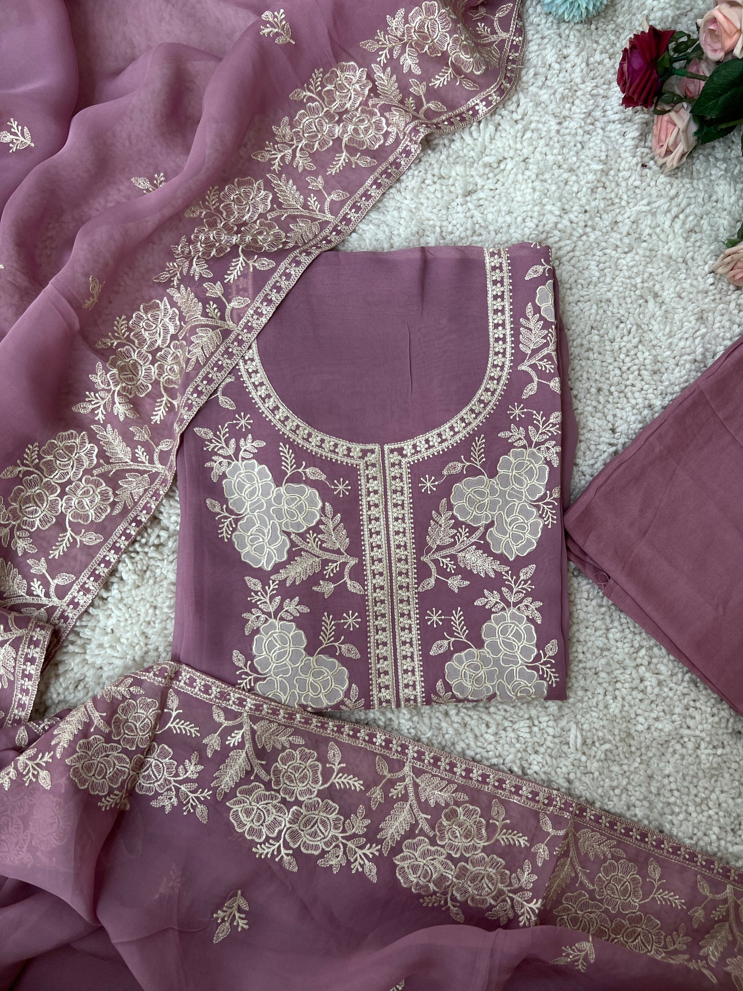 Stunning pastel shades Viscose Organza Salwar Suit