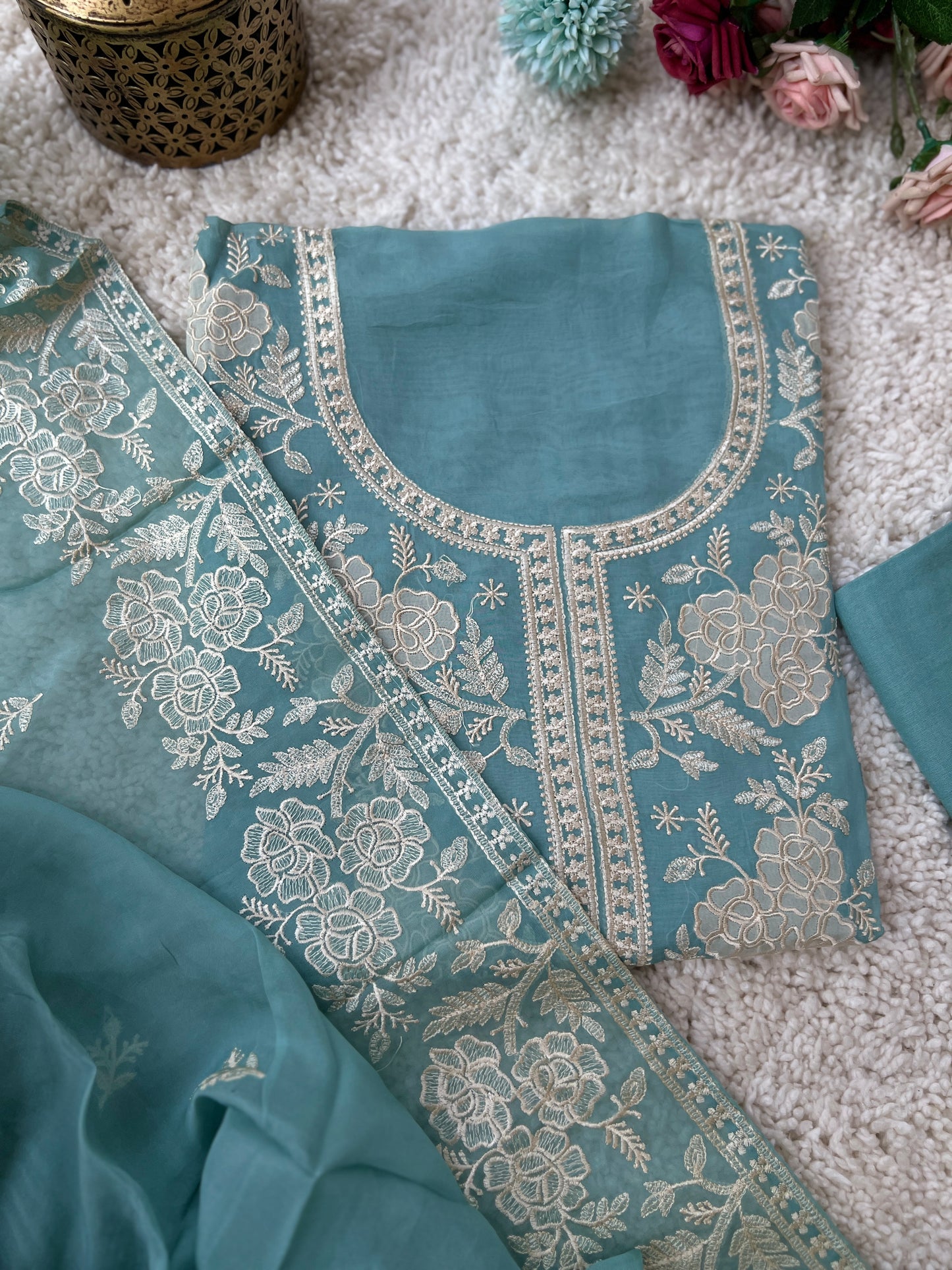 Stunning pastel shades Viscose Organza Salwar Suit