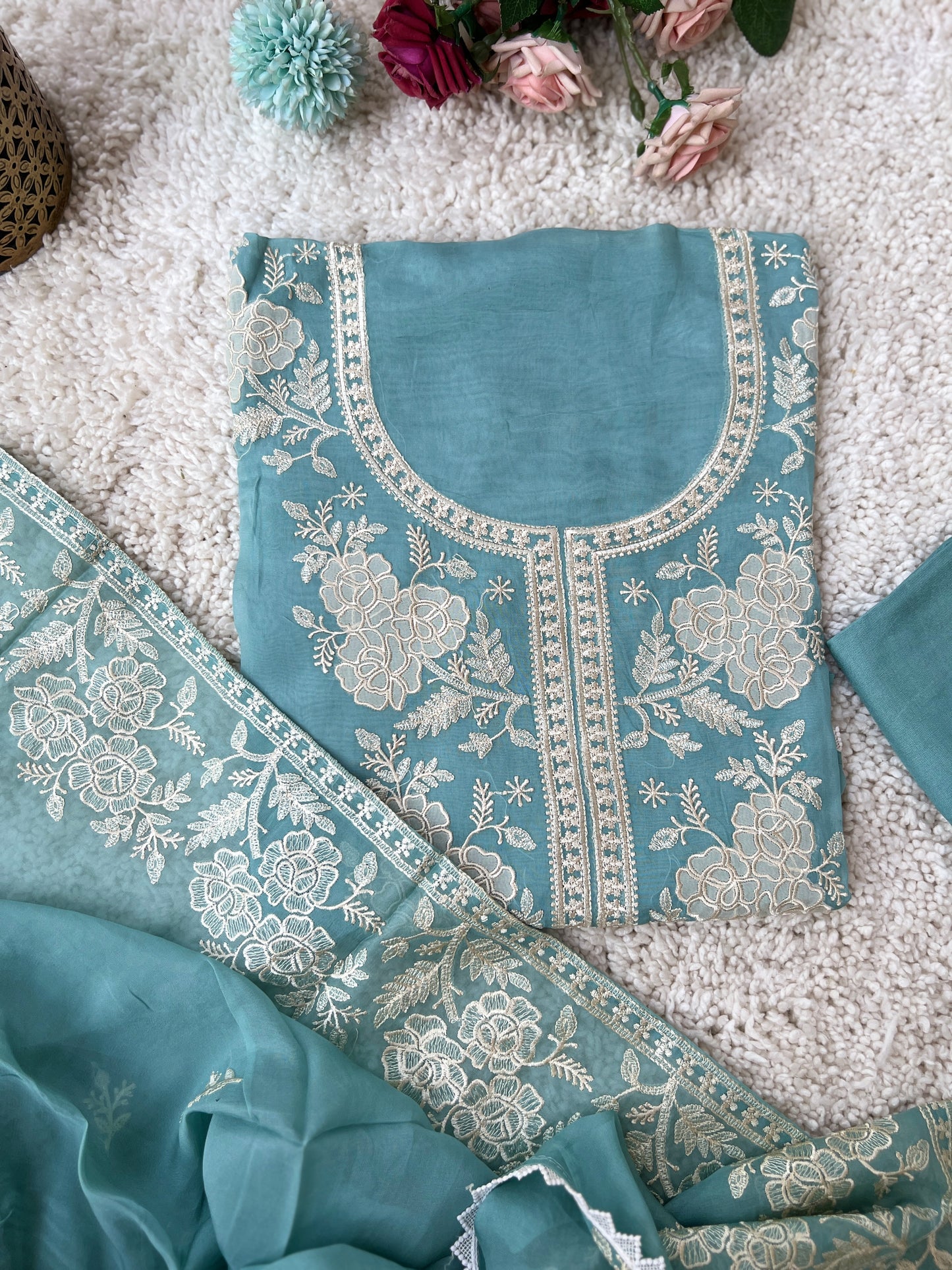 Stunning pastel shades Viscose Organza Salwar Suit