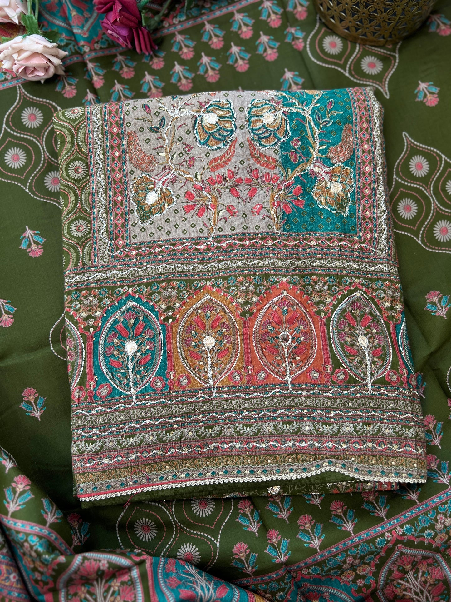 Regal Grace: Sabyasachi-Inspired Gota-Embellished Modal Maslin Suit Set