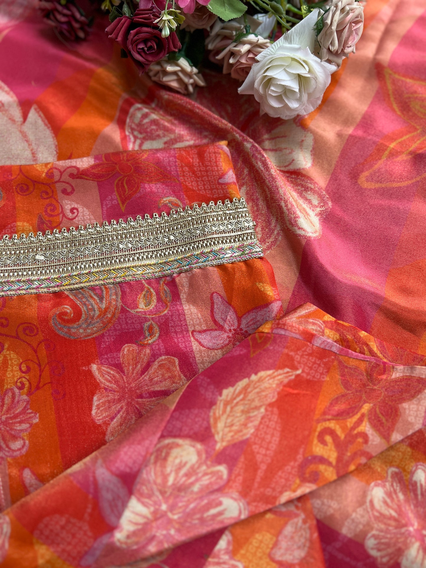 Vibrant Floral dual tone Shimmer Silk semistched suit