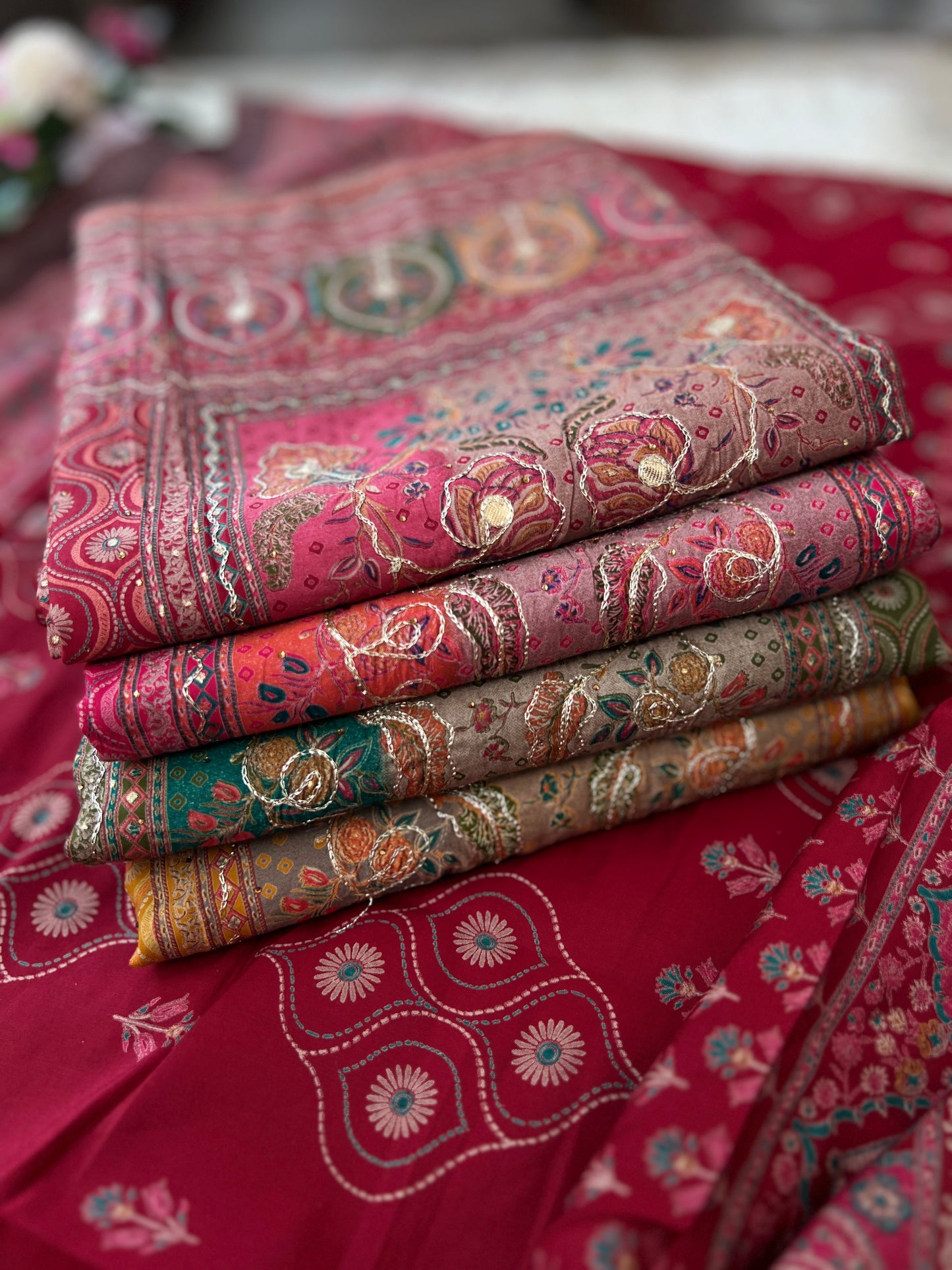 Regal Grace: Sabyasachi-Inspired Gota-Embellished Modal Maslin Suit Set
