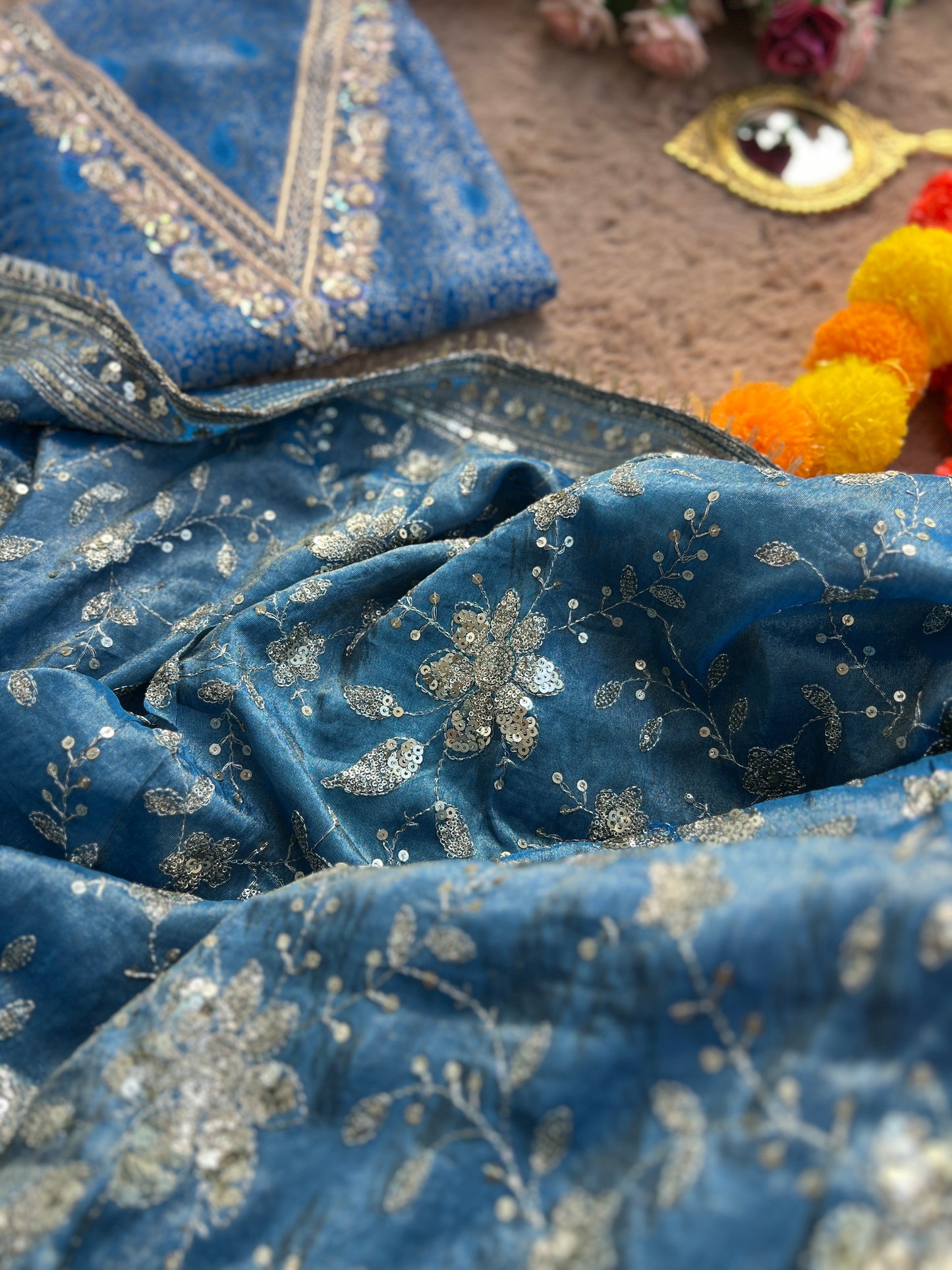 Brocade Banarasi Handwork Suit with Embroidered Dupatta – Timeless Elegance