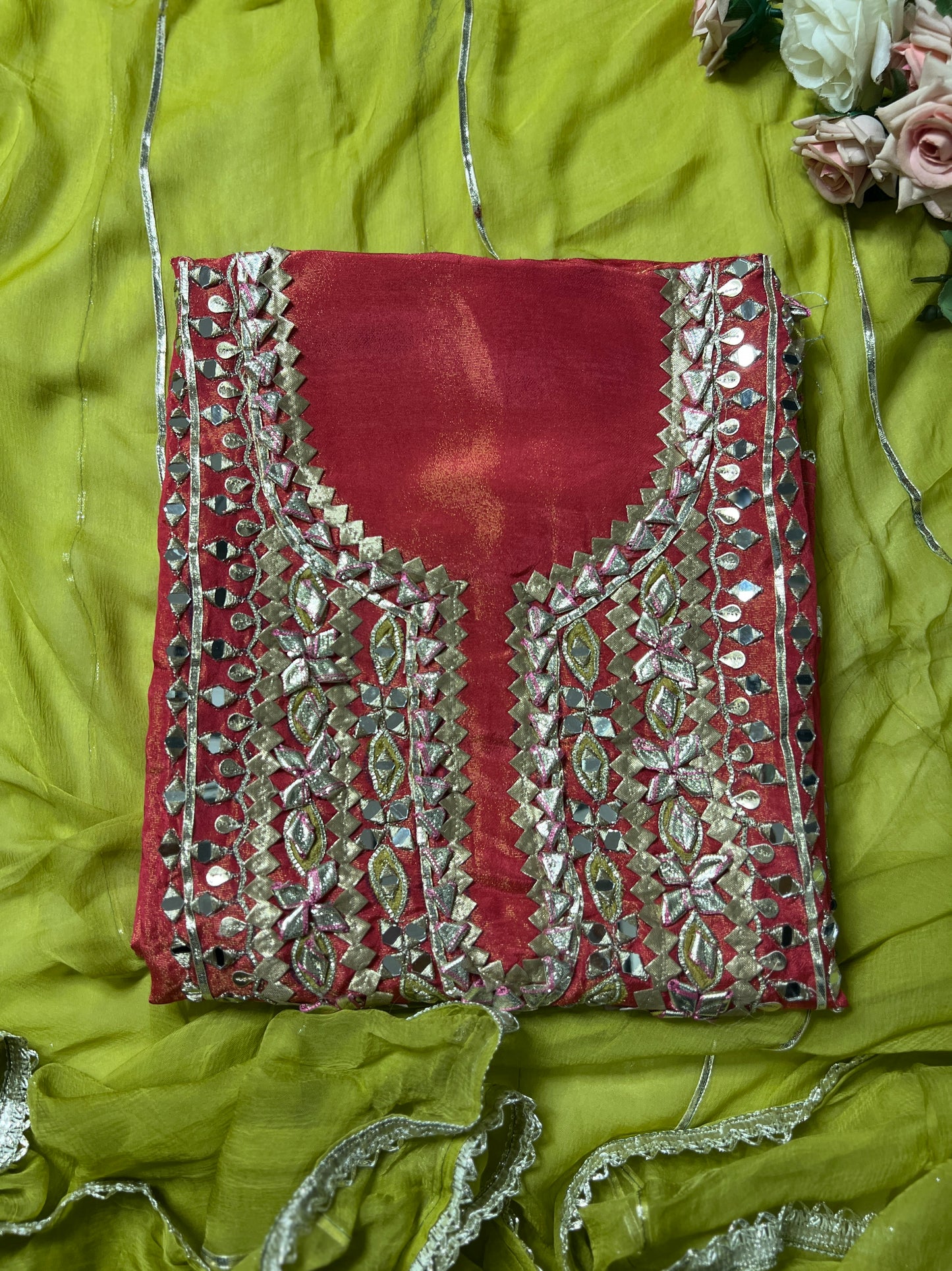 Radiant Shimmer Silk Suit with Gotapatti Elegance