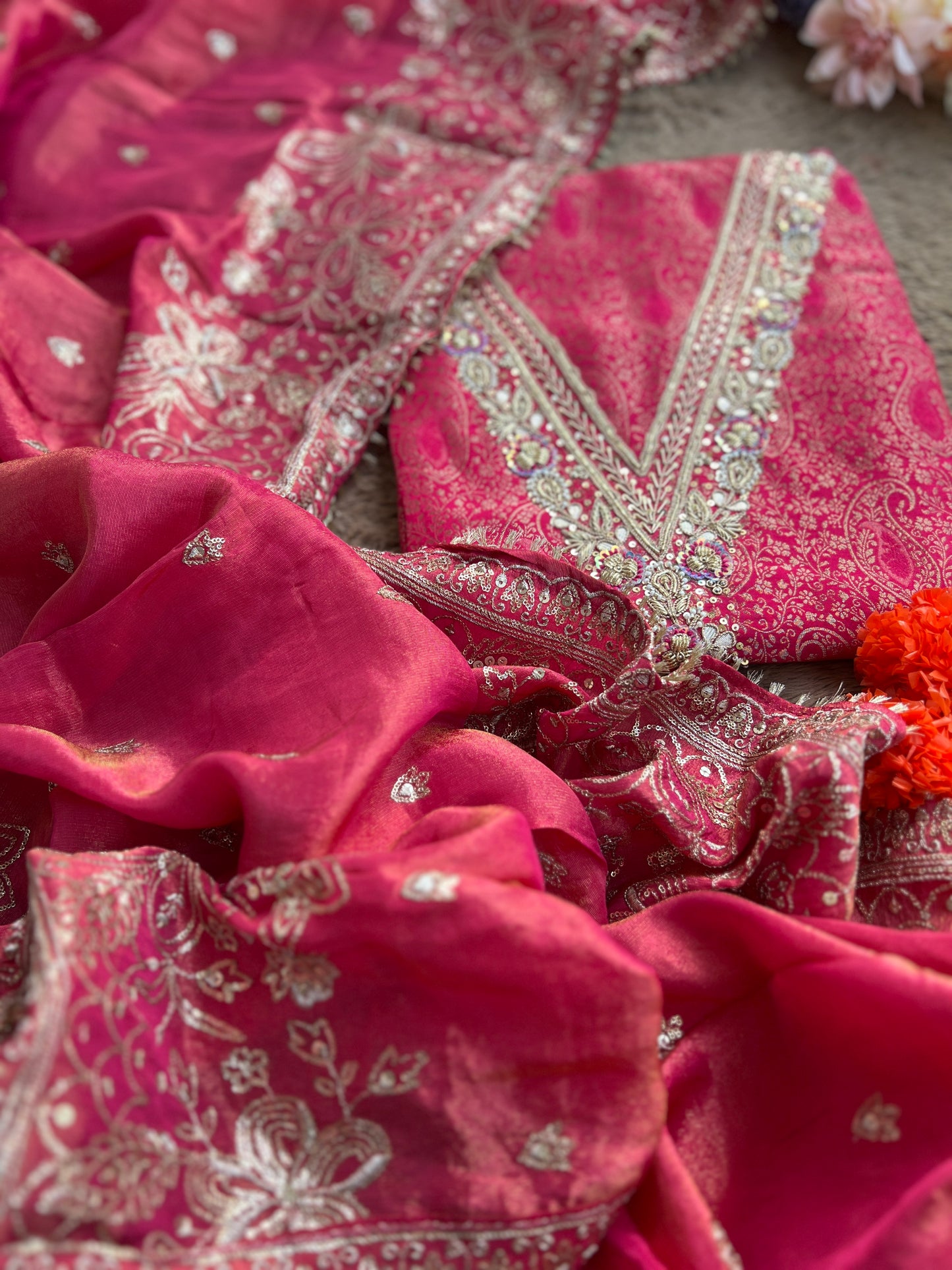 Brocade Banarasi Handwork Suit with Embroidered Dupatta – Timeless Elegance