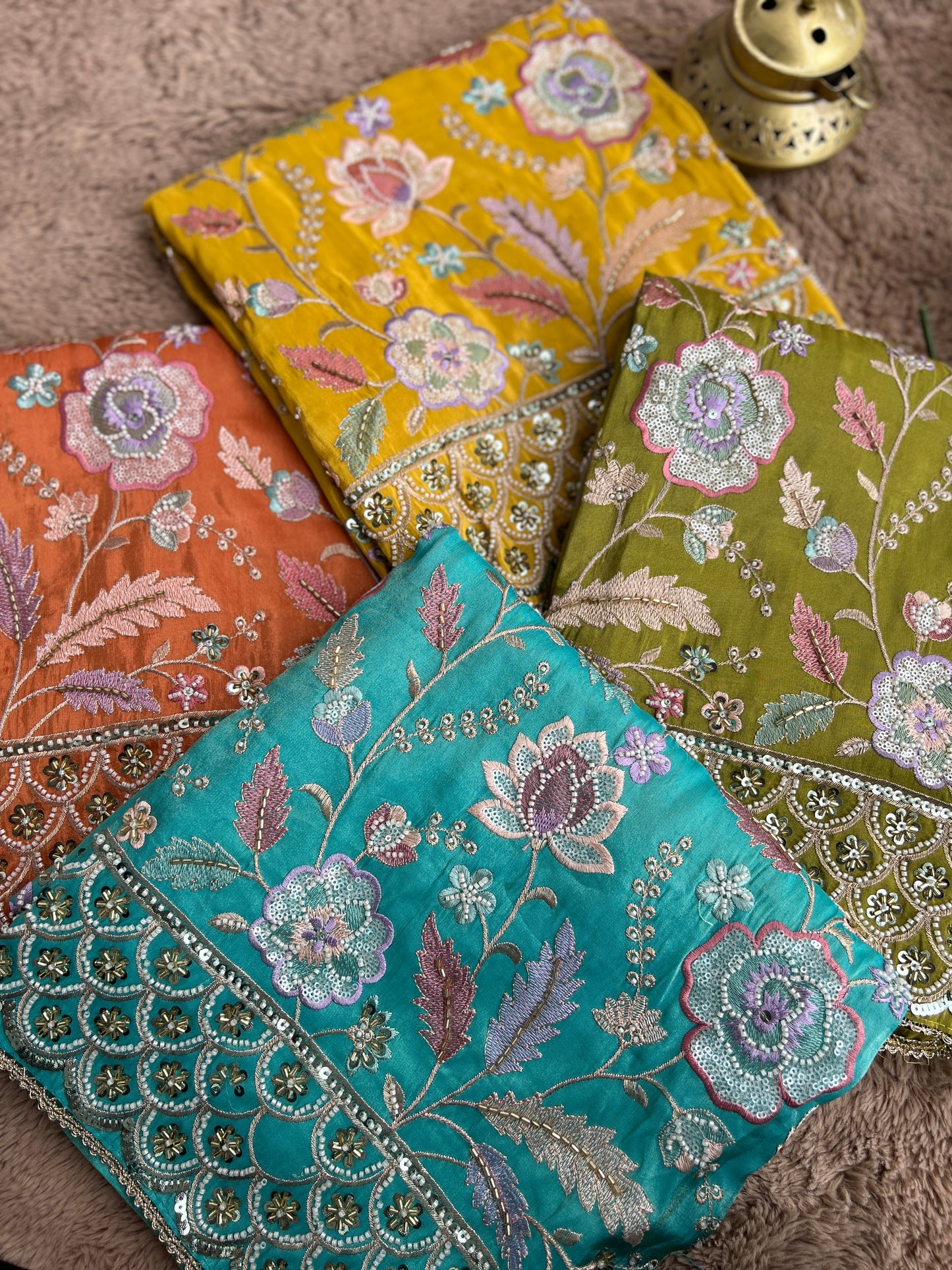 Shimmer Silk Suit with Bead & Pearl Embroidery