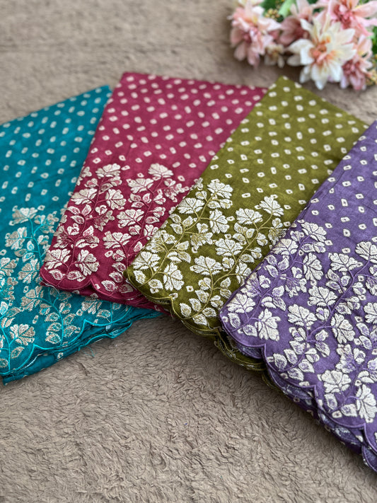 Cotton Bandhni Print Suit with Embroidered Daman