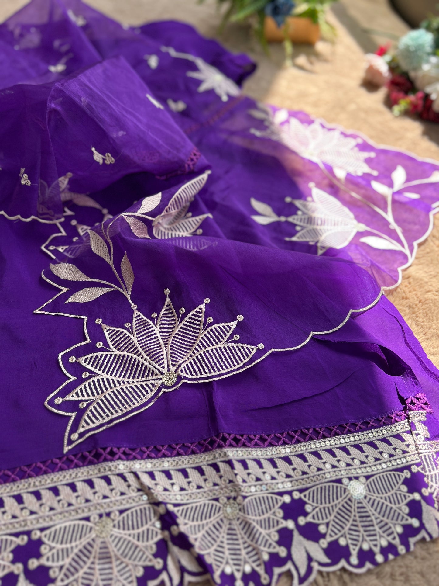 Stunning Embroidered Viscose Georgette Organza Salwar Suit