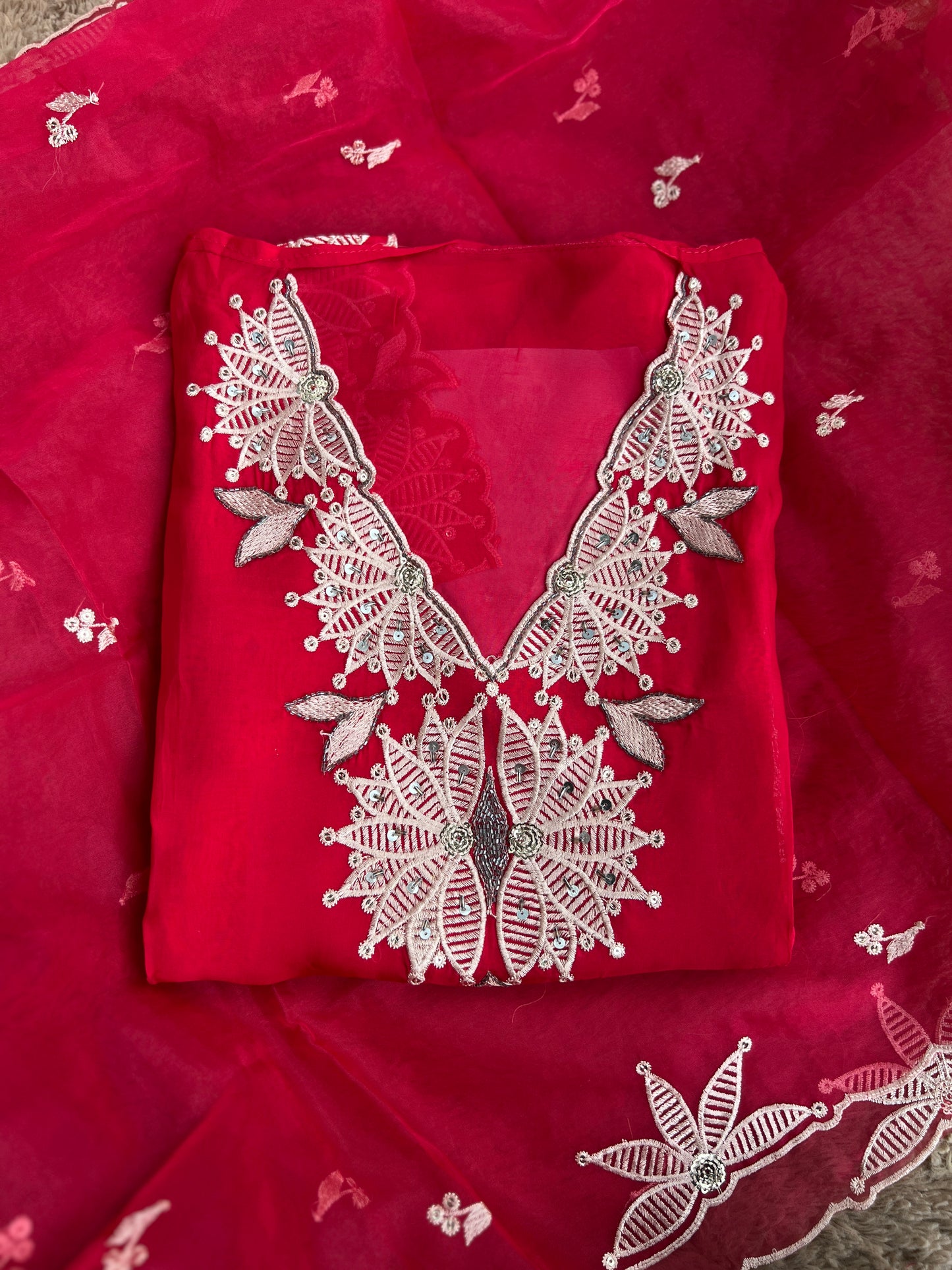 Stunning Embroidered Viscose Georgette Organza Salwar Suit