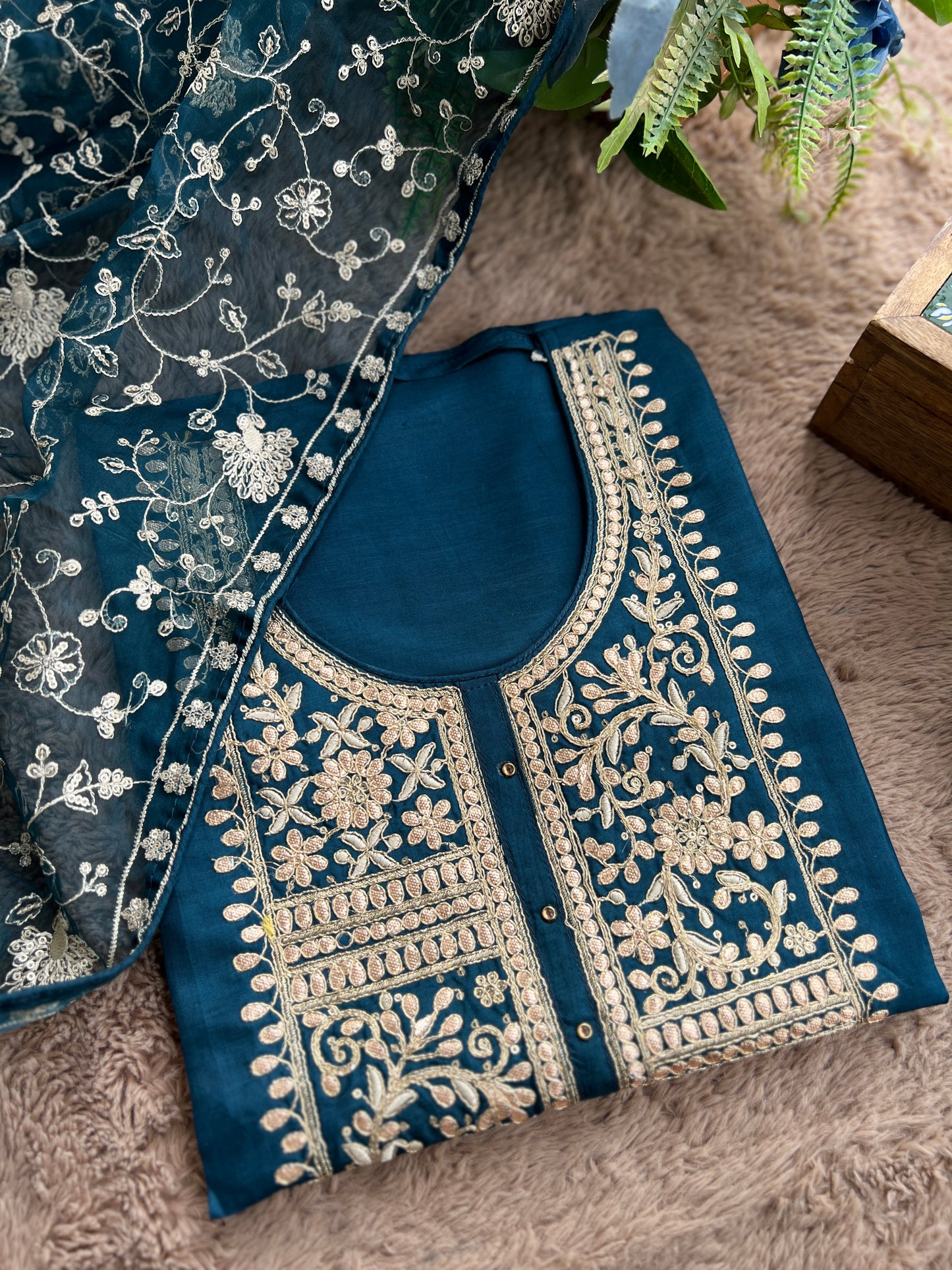 Teal Russian Silk Gota Pita Salwar Suit