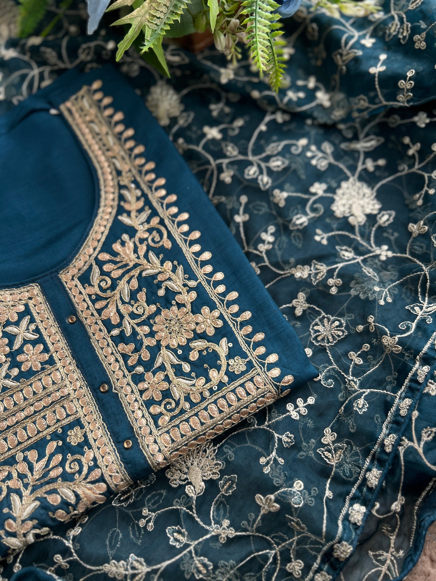 Teal Russian Silk Gota Pita Salwar Suit