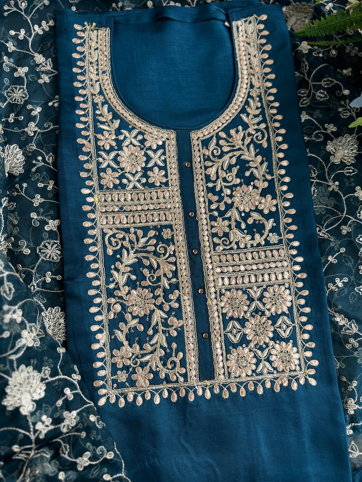 Teal Russian Silk Gota Pita Salwar Suit