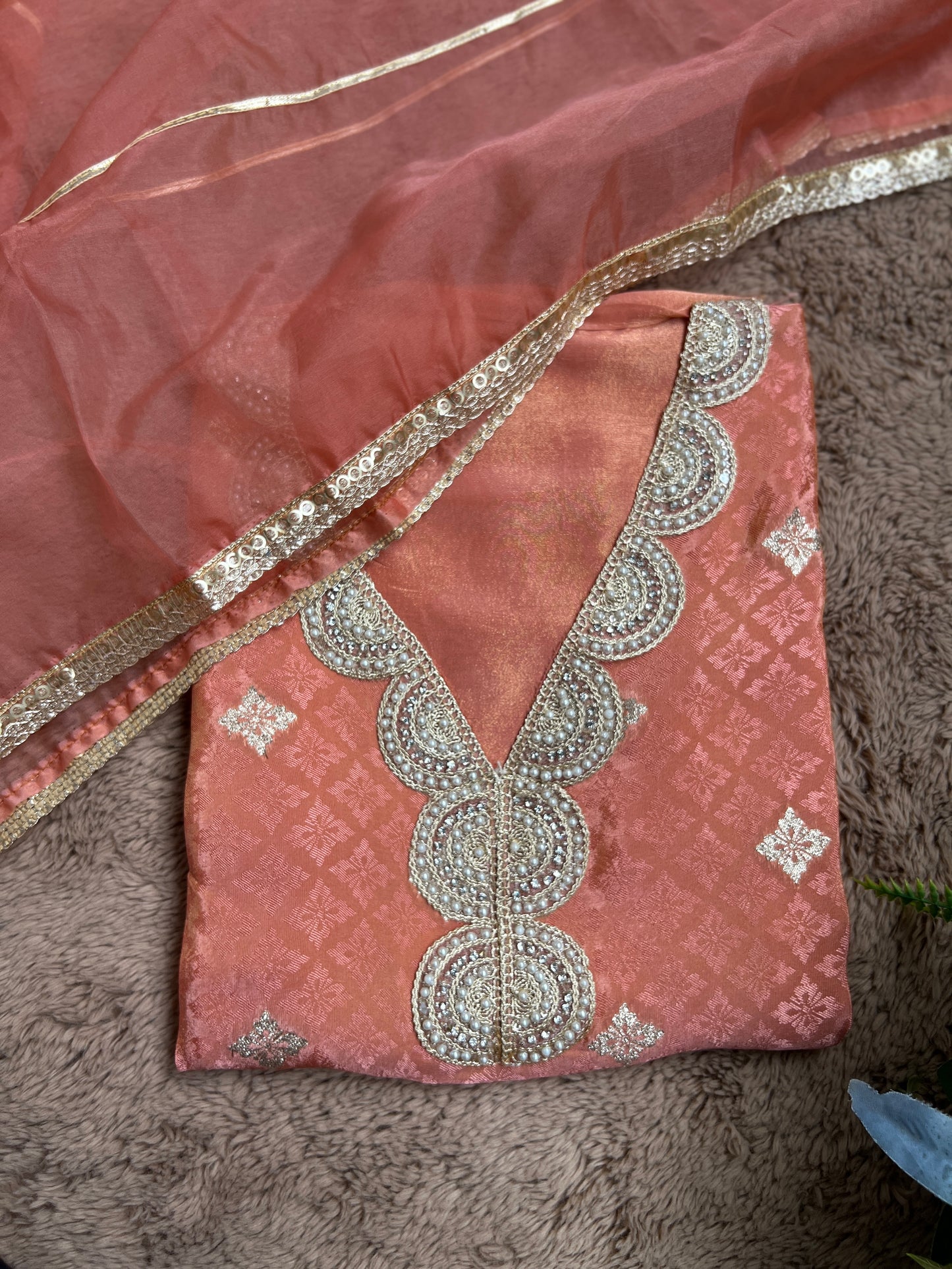Shimmering Silk Top with Exquisite Lace & Gota Detailing