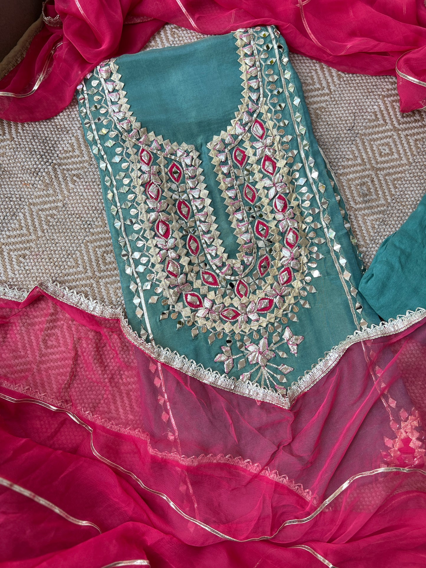 Radiant Shimmer Silk Suit with Gotapatti Elegance