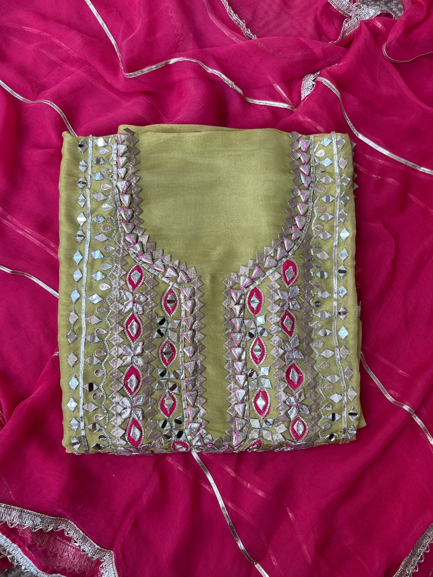 Radiant Shimmer Silk Suit with Gotapatti Elegance