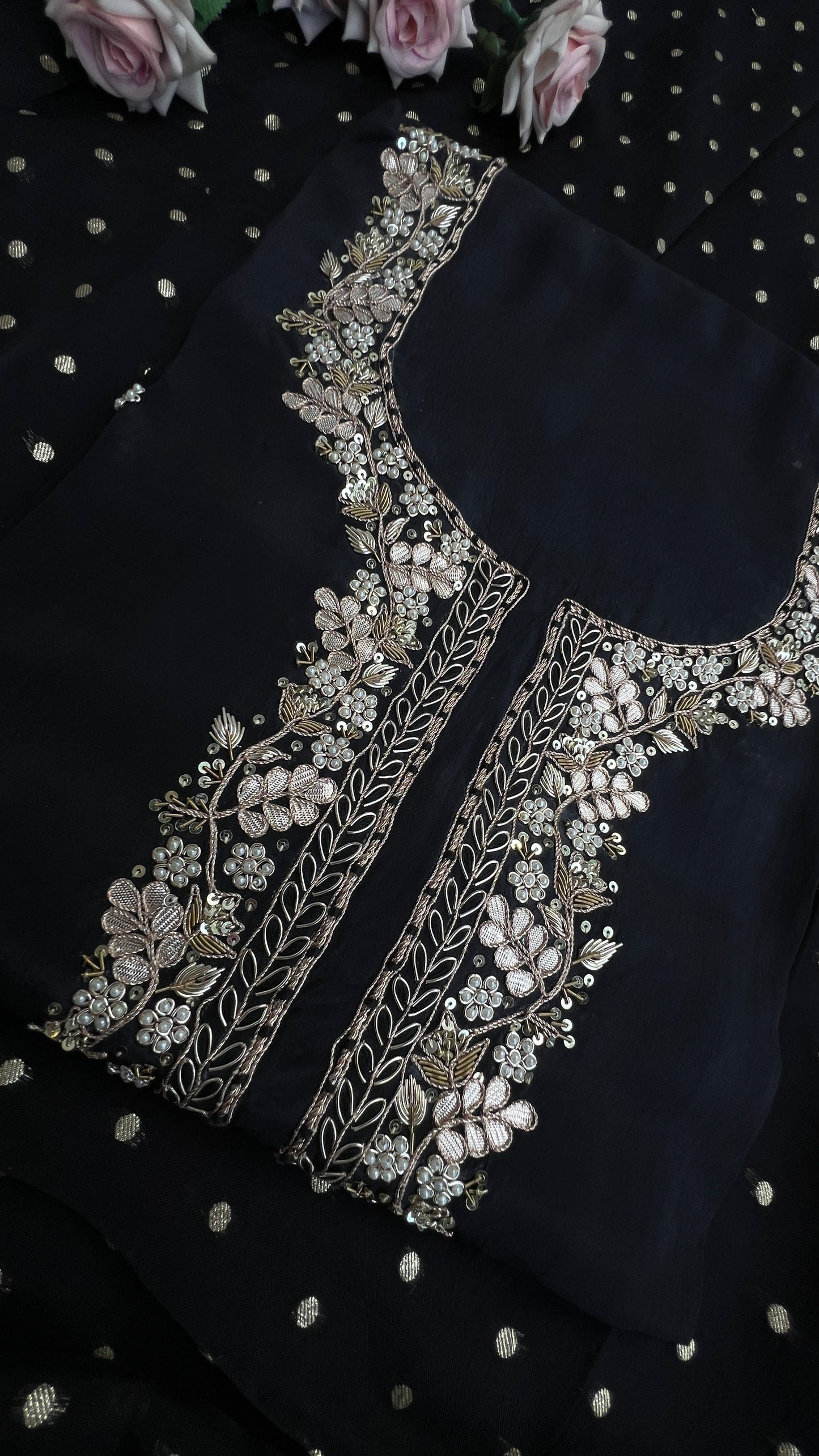 Black Handwork Unstiched Dress