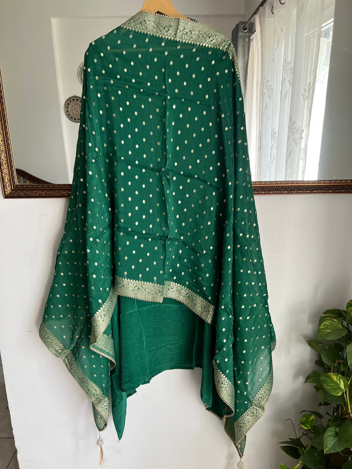 Emerald Green Russian crepe Hand Embroidered Suit